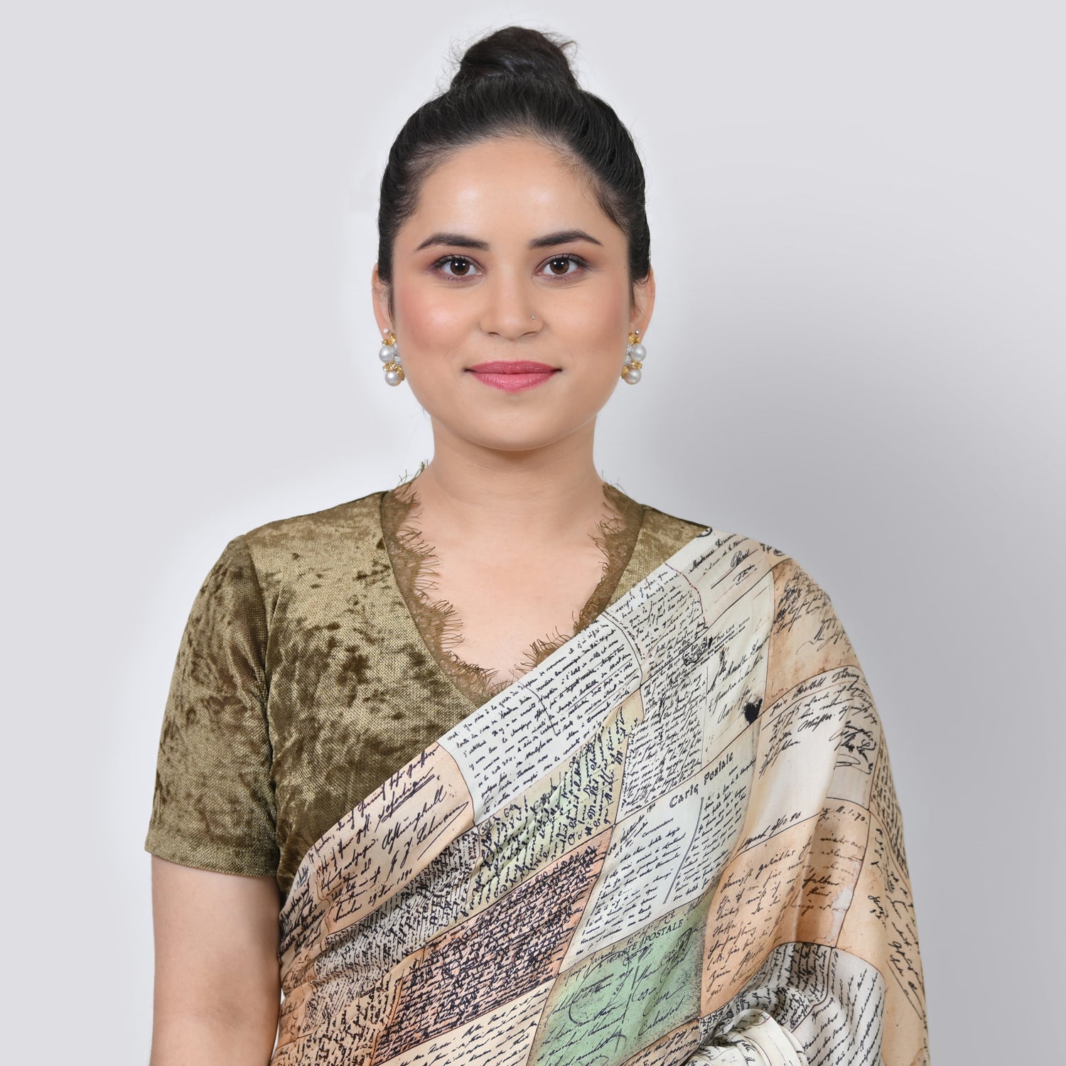 Olive Green Velvet Blouse With Lace