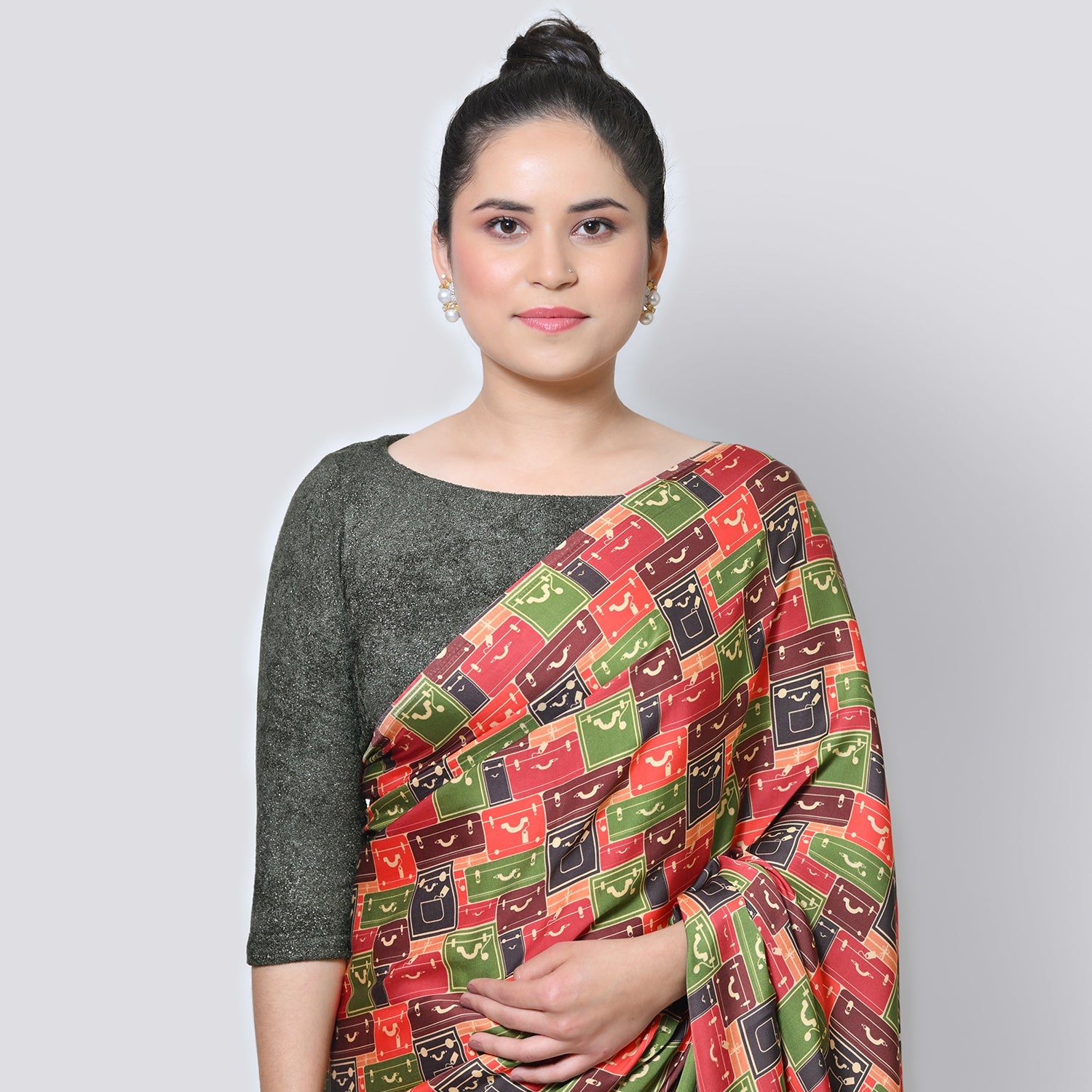 Dark Green Boat Neck Velvet Blouse