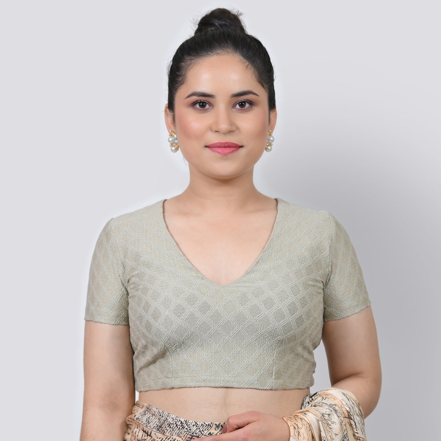 Beige Textured Lycra Blouse