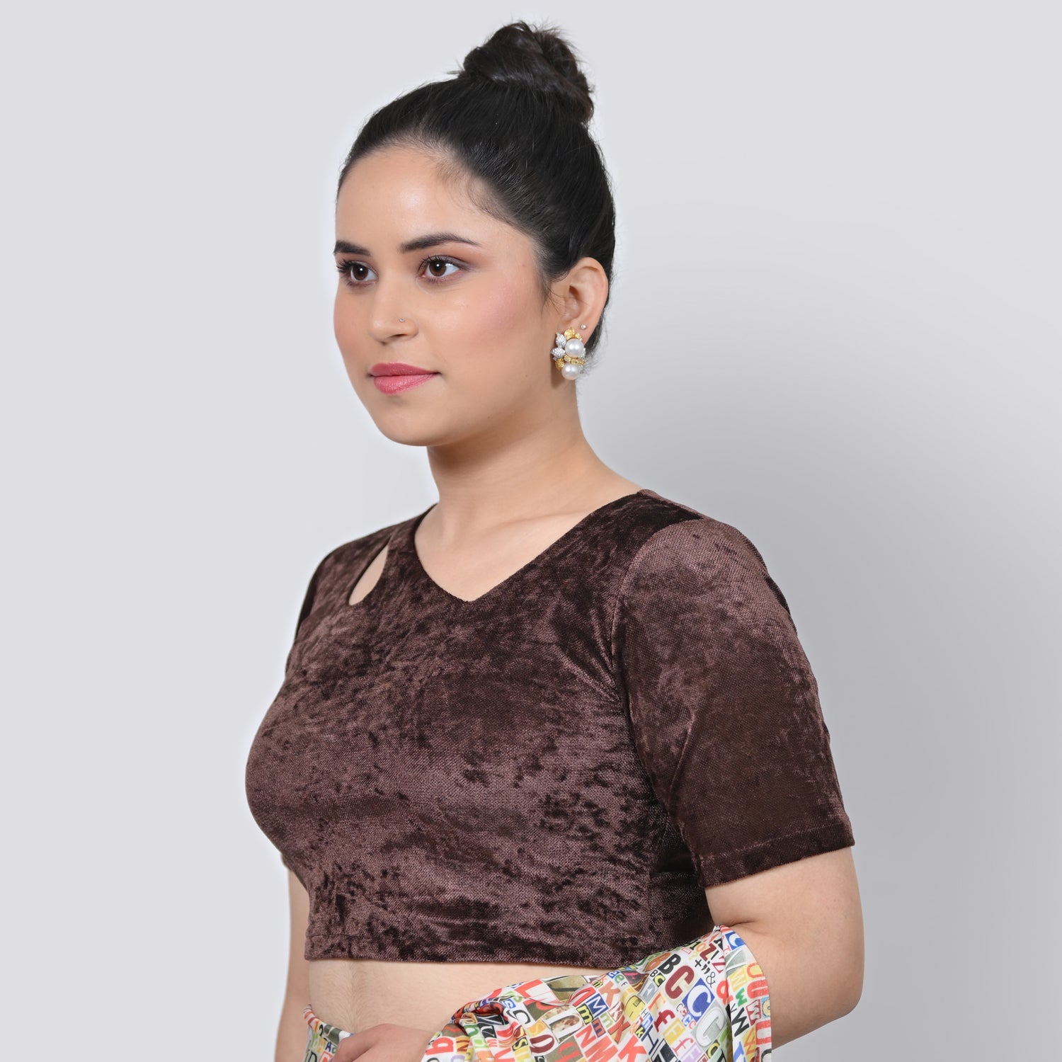 Brown Velvet Blouse With Keyhole