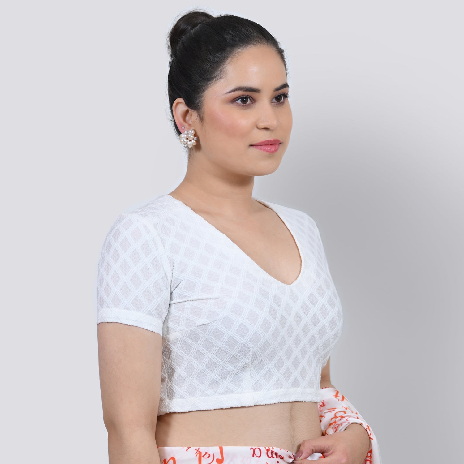 White Textured Lycra Blouse