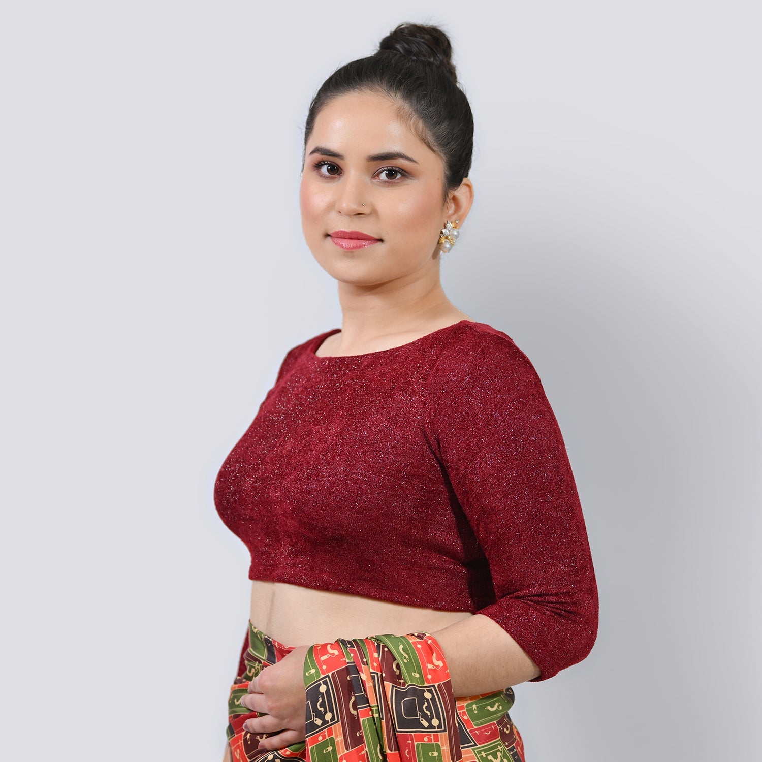 Maroon Boat Neck Velvet Blouse