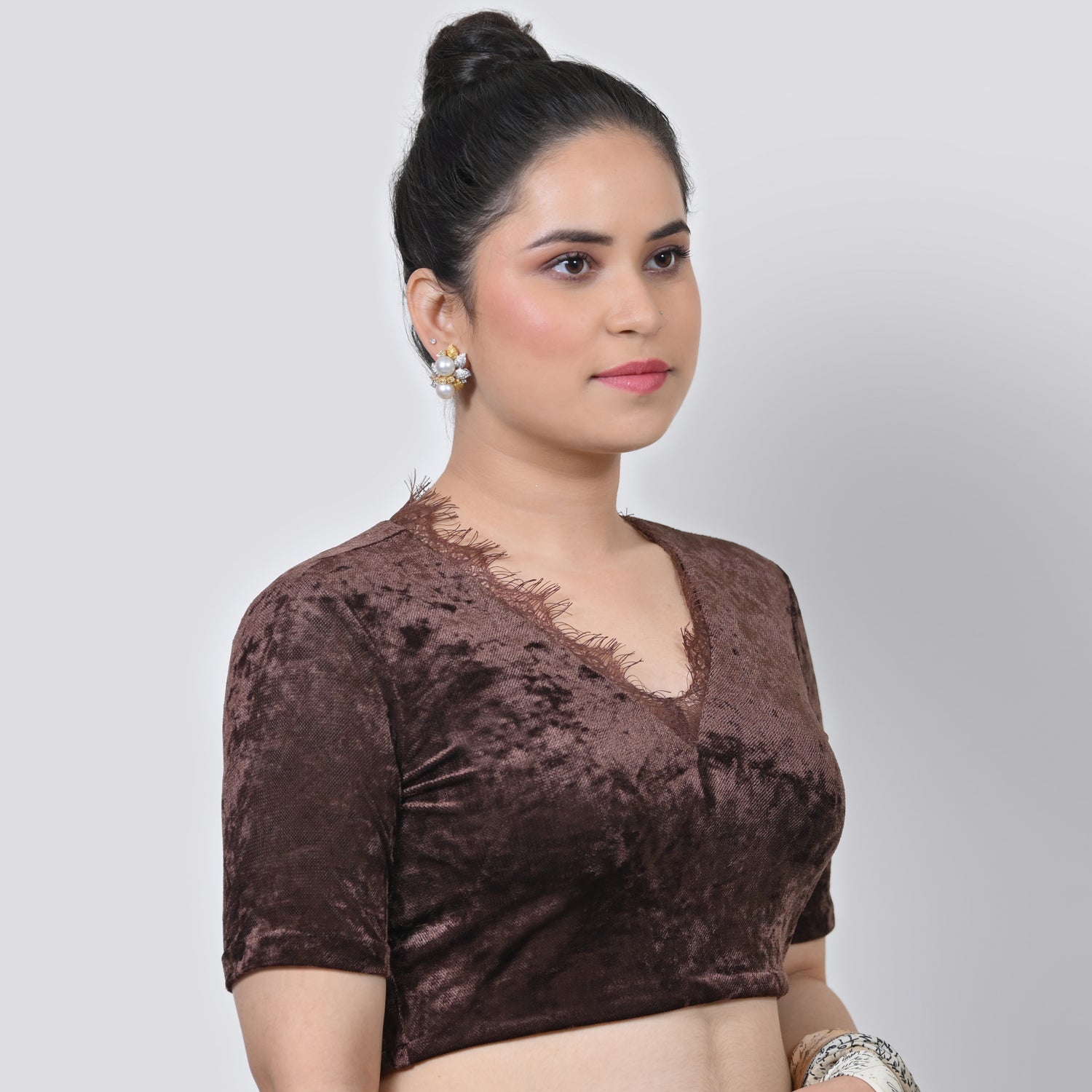Brown Velvet Blouse With Lace