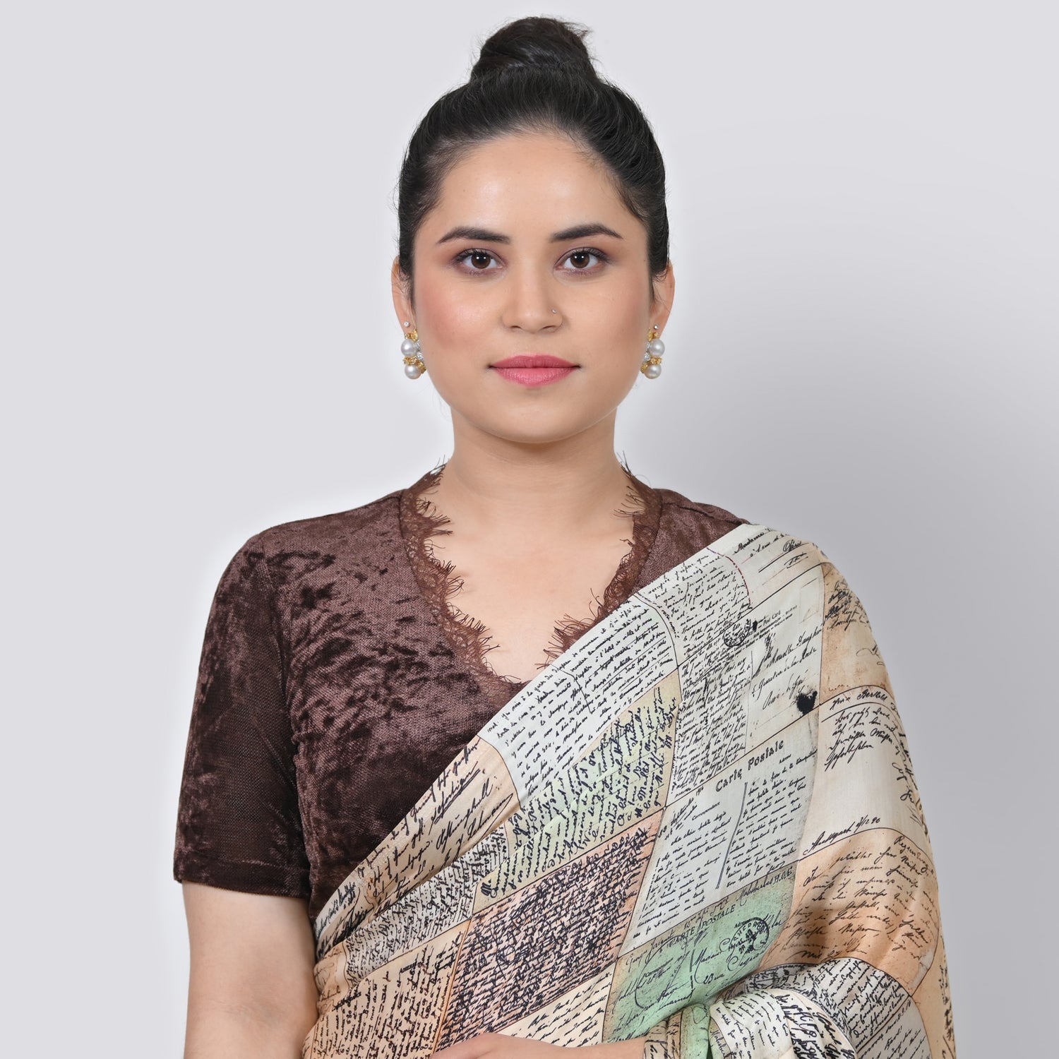 Brown Velvet Blouse With Lace