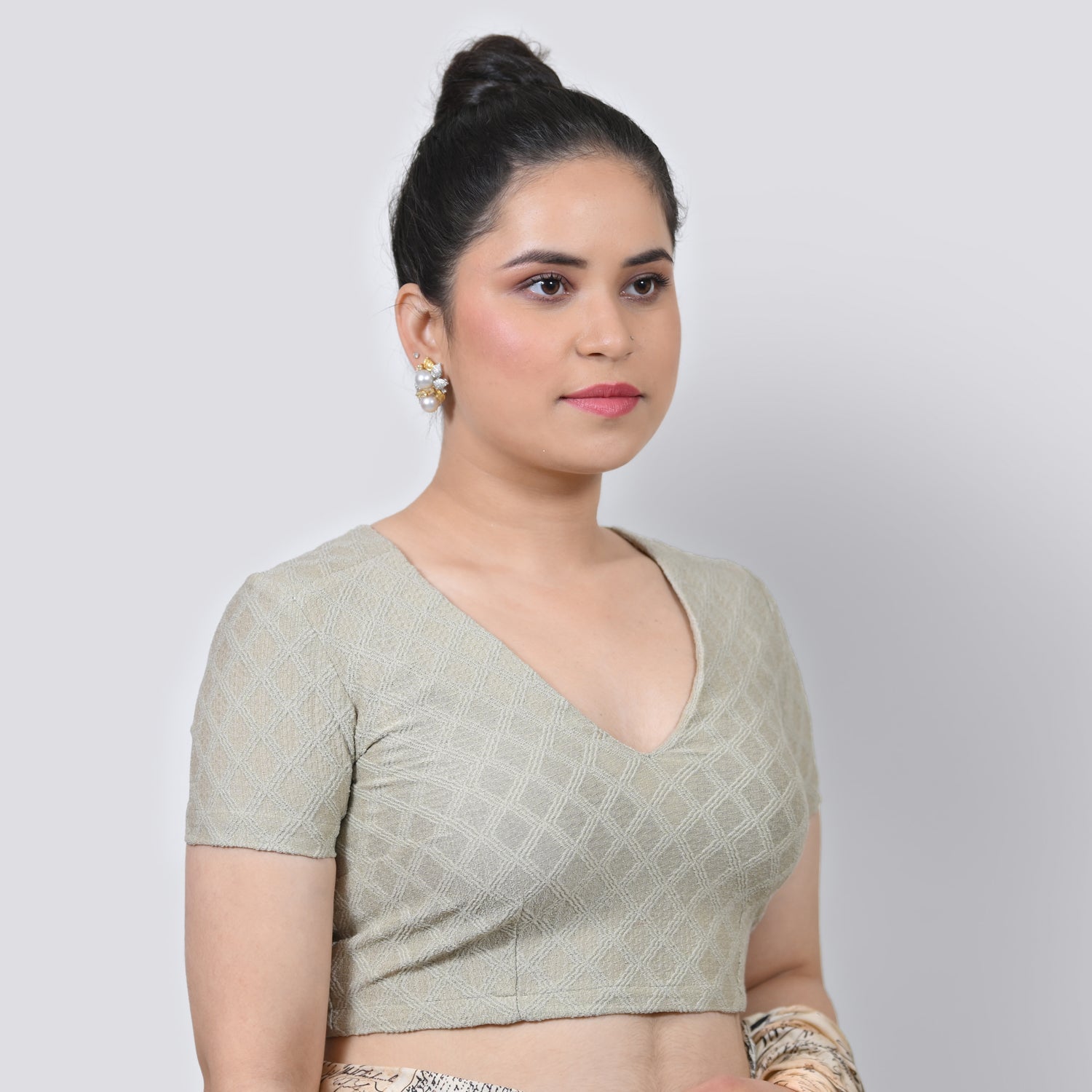 Beige Textured Lycra Blouse