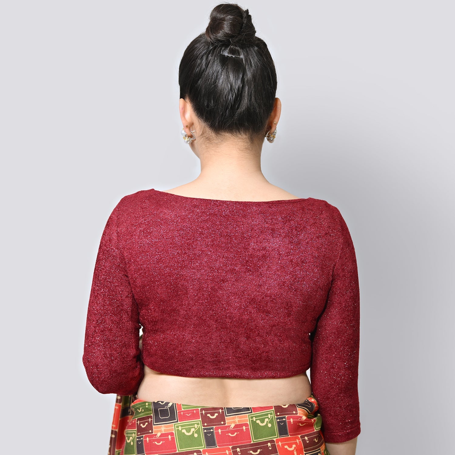 Maroon Boat Neck Velvet Blouse