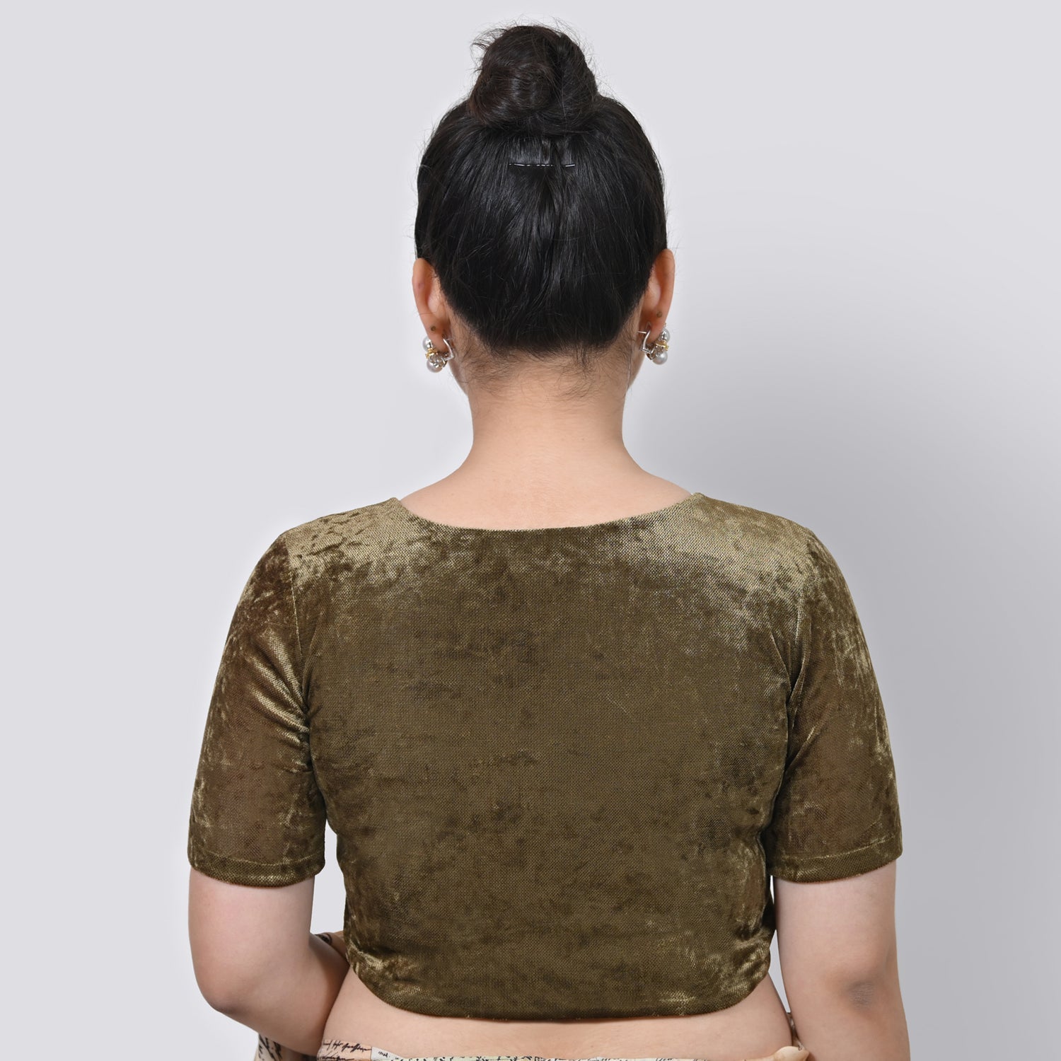 Olive Green Velvet Blouse With Keyhole