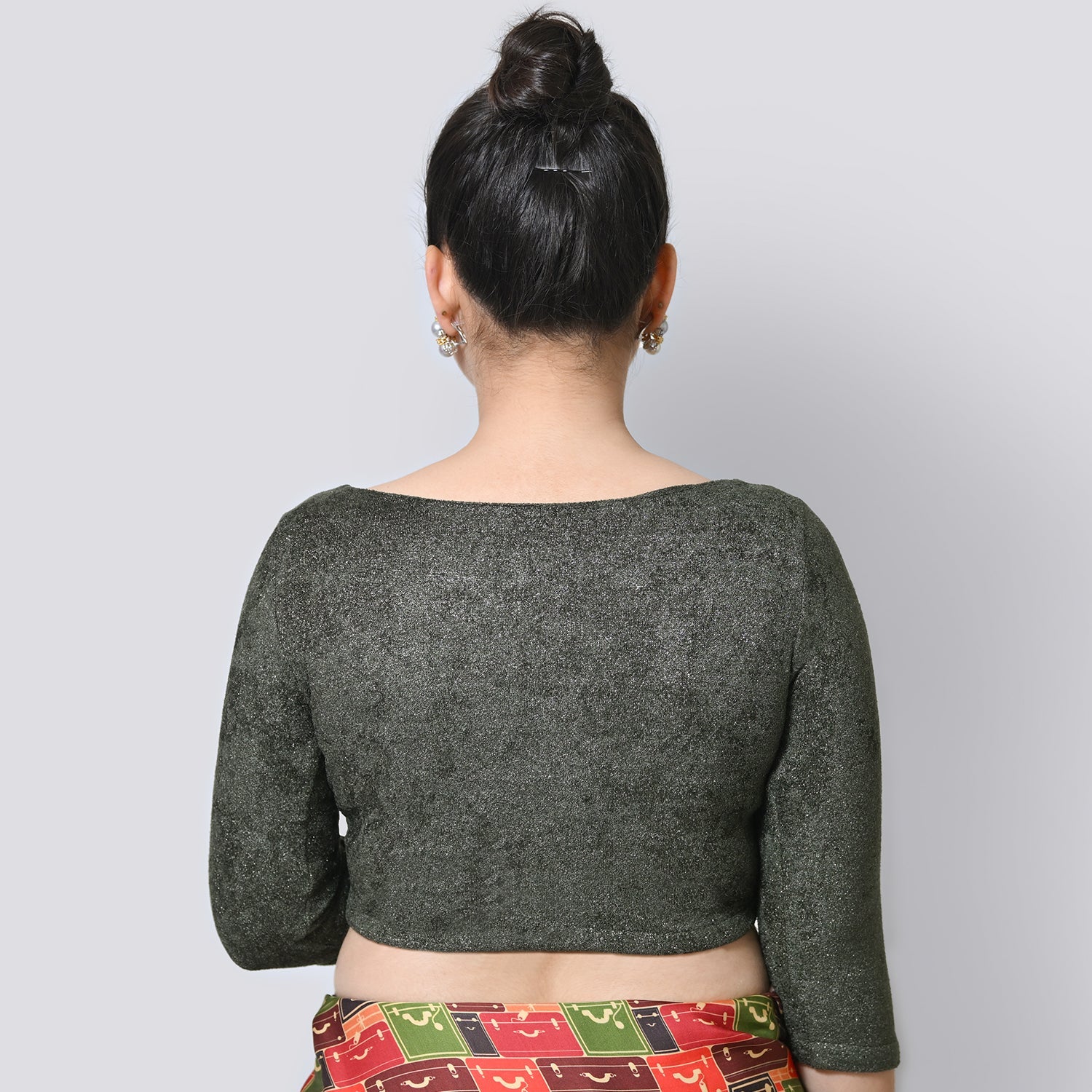 Dark Green Boat Neck Velvet Blouse