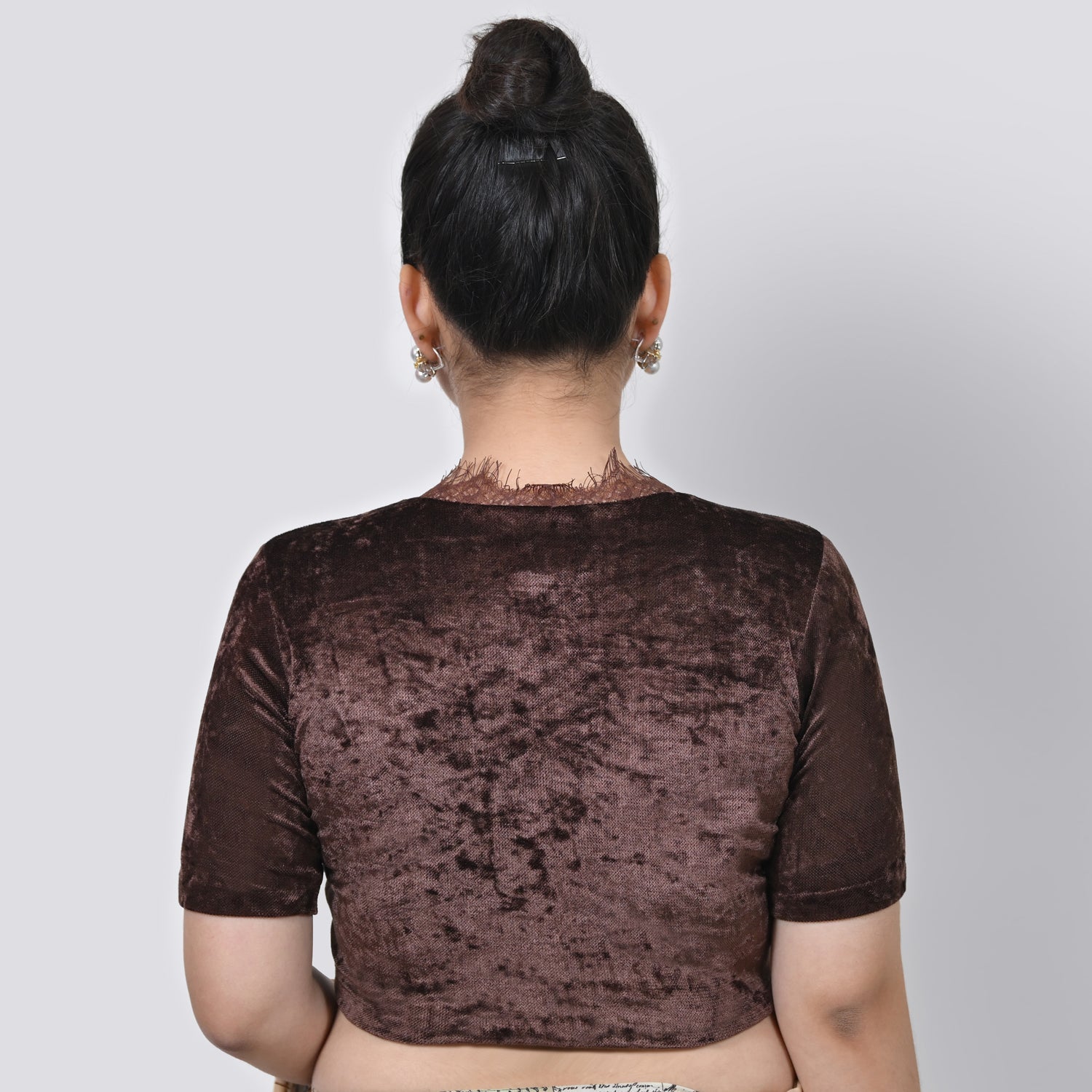 Brown Velvet Blouse With Lace
