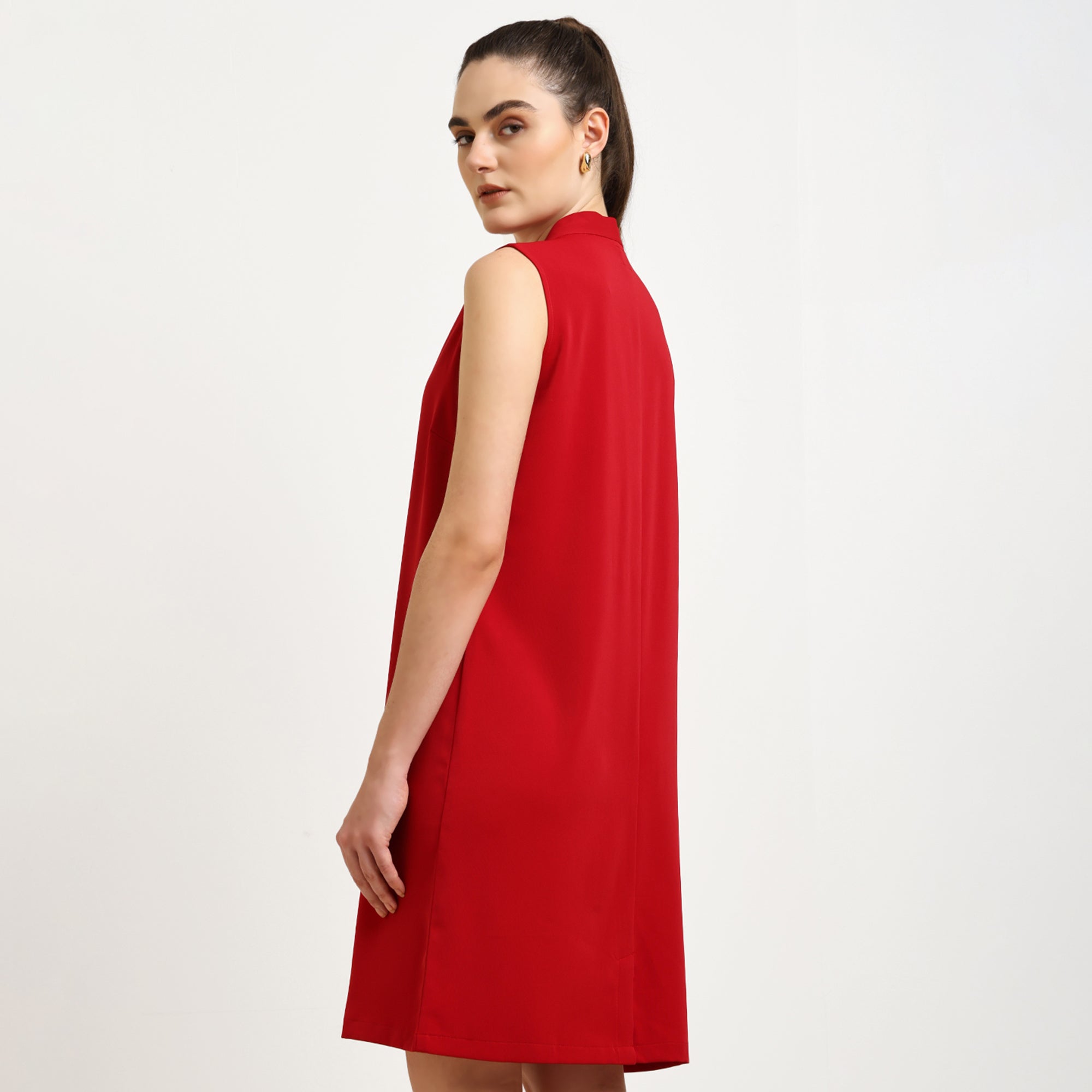 Red Crepe Dress With Tie Up