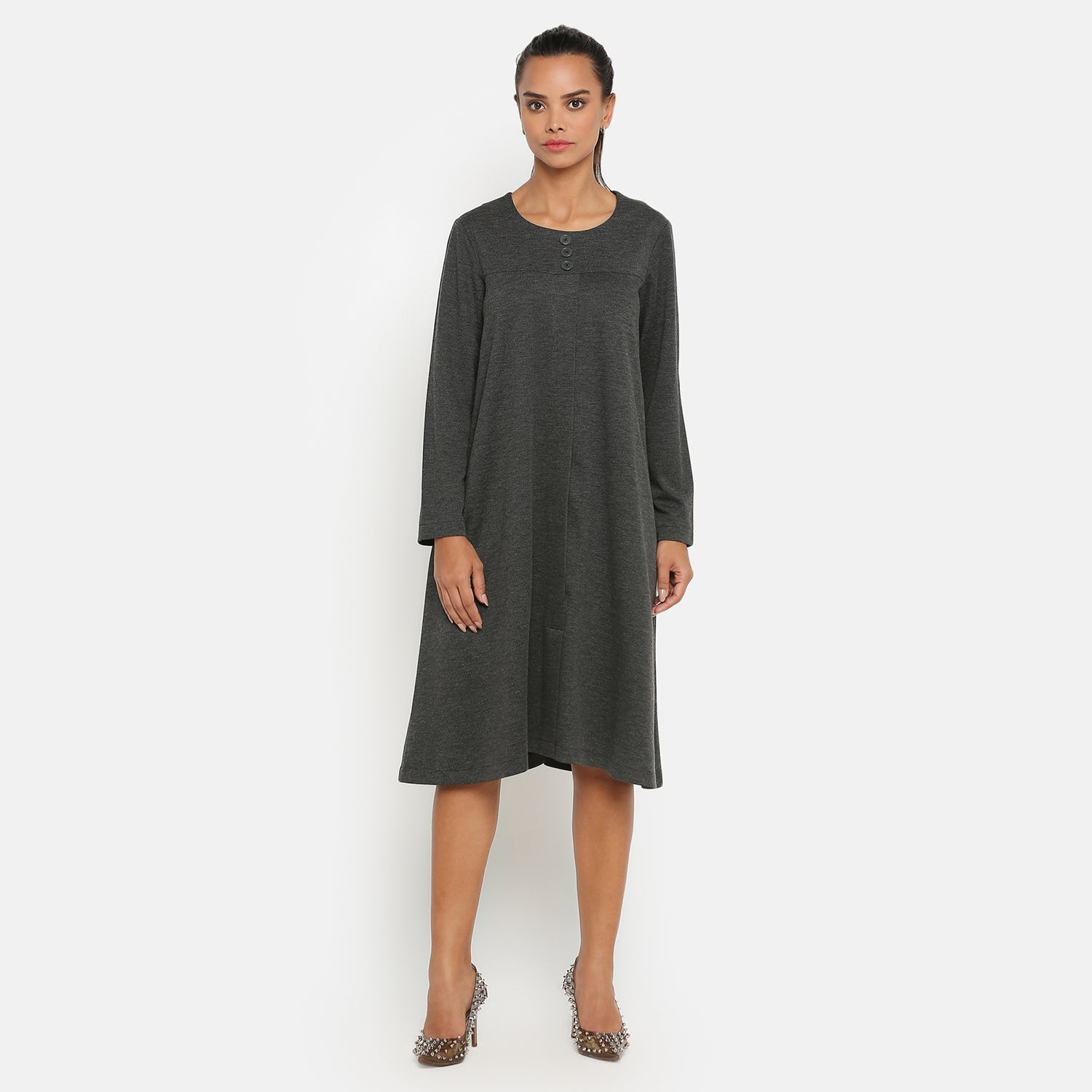 Dark Grey Knit Office Wear Dresses for Women-1
