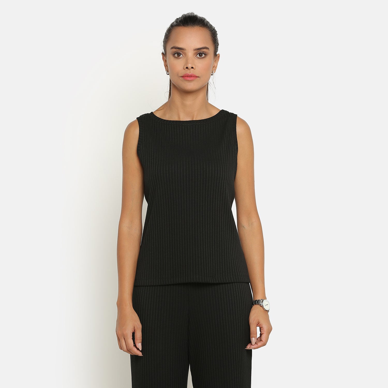 Black Ribbed Sleeveless Top