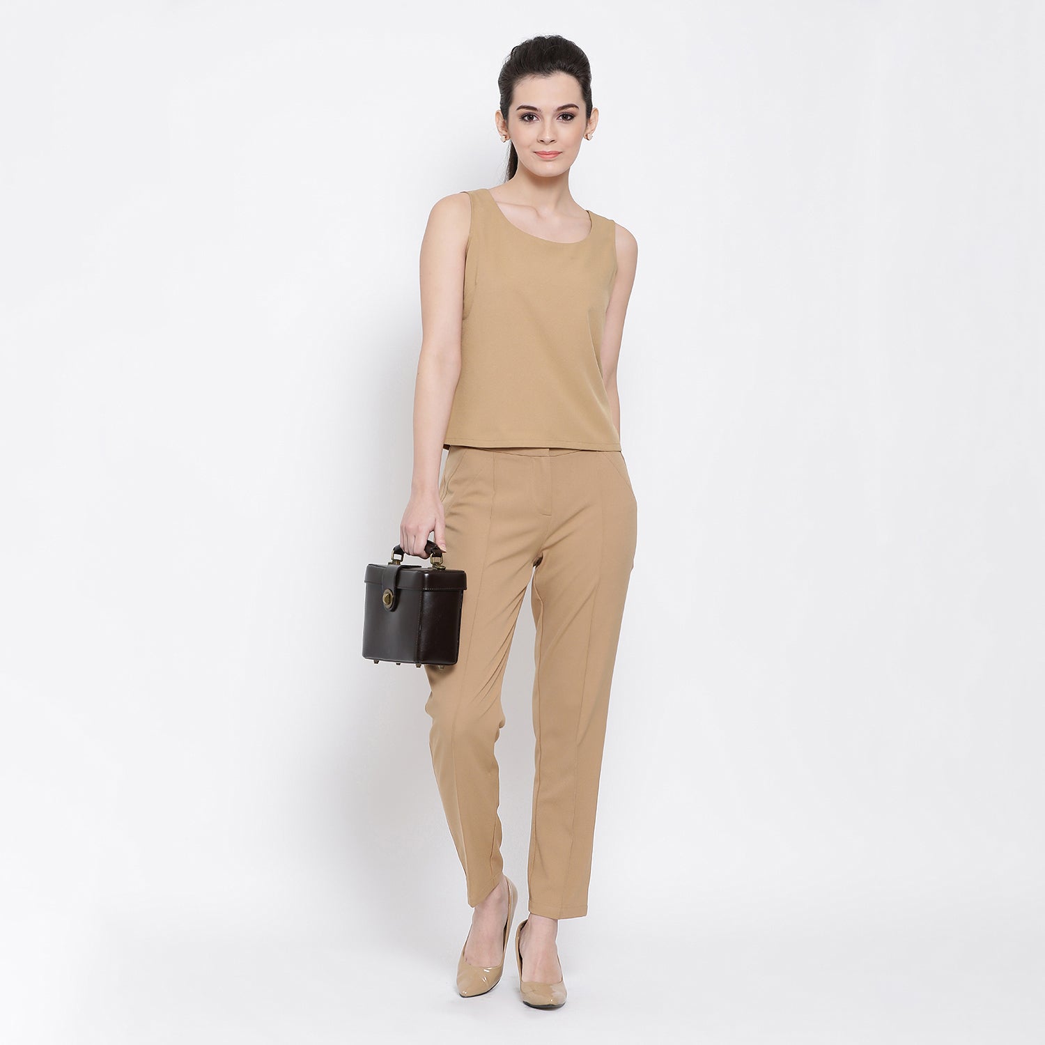 Buy Beige Sleeveless Top for Women-3