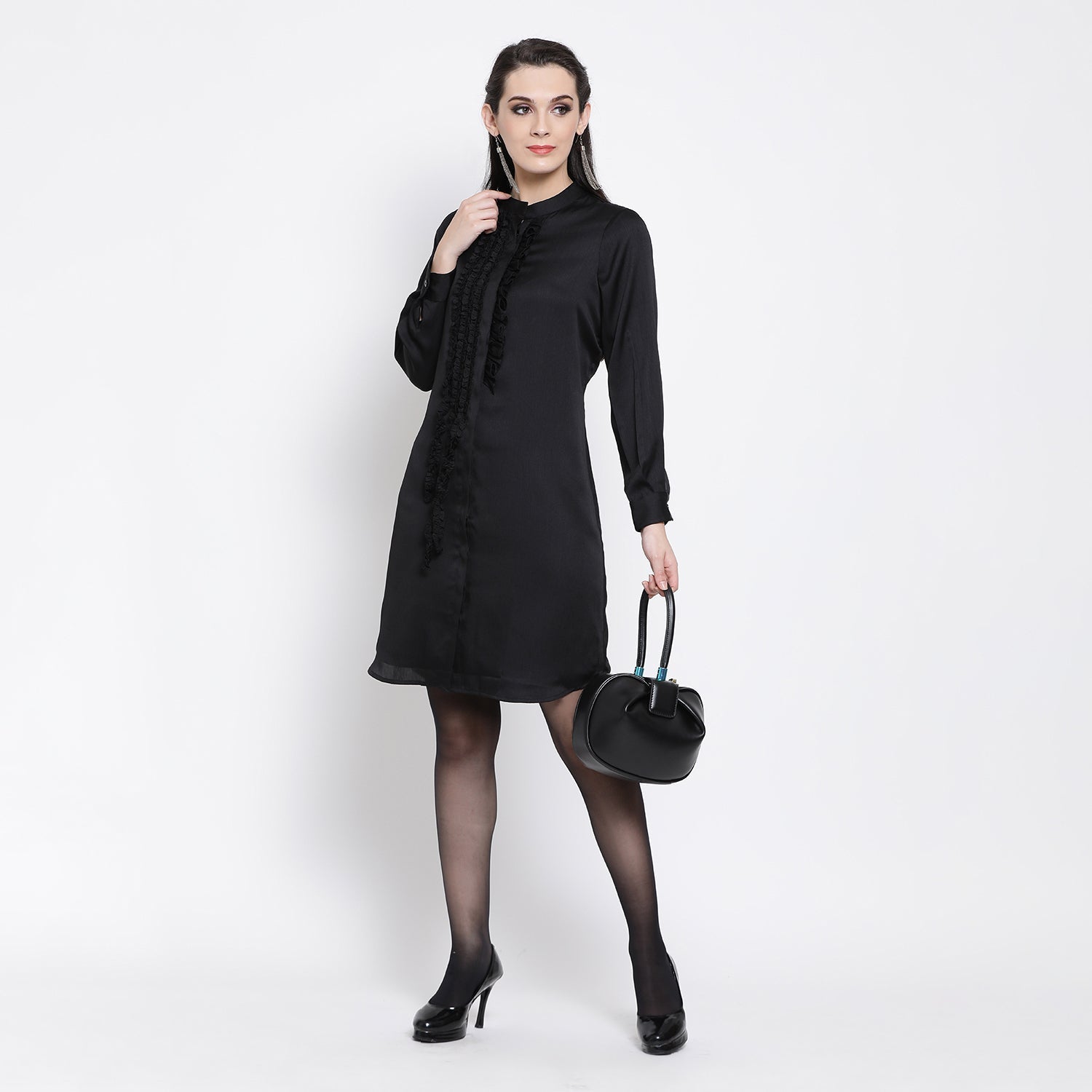 Black Chiffon Officewear Tunic for Women-1