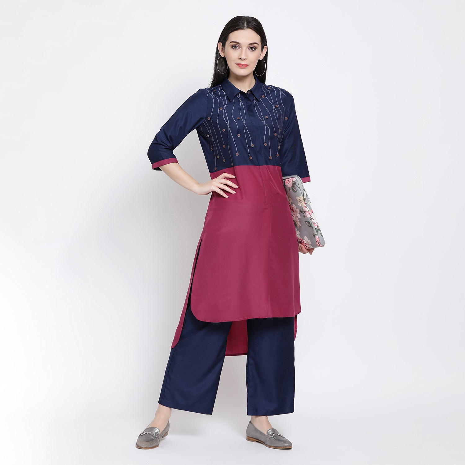 Buy Blue Pink Long Shirt for Women