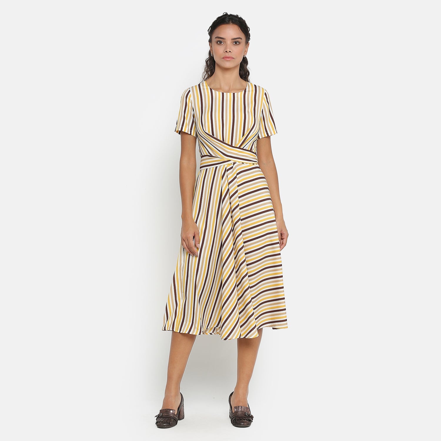 Yellow & Brown Stripe Dresses for Women