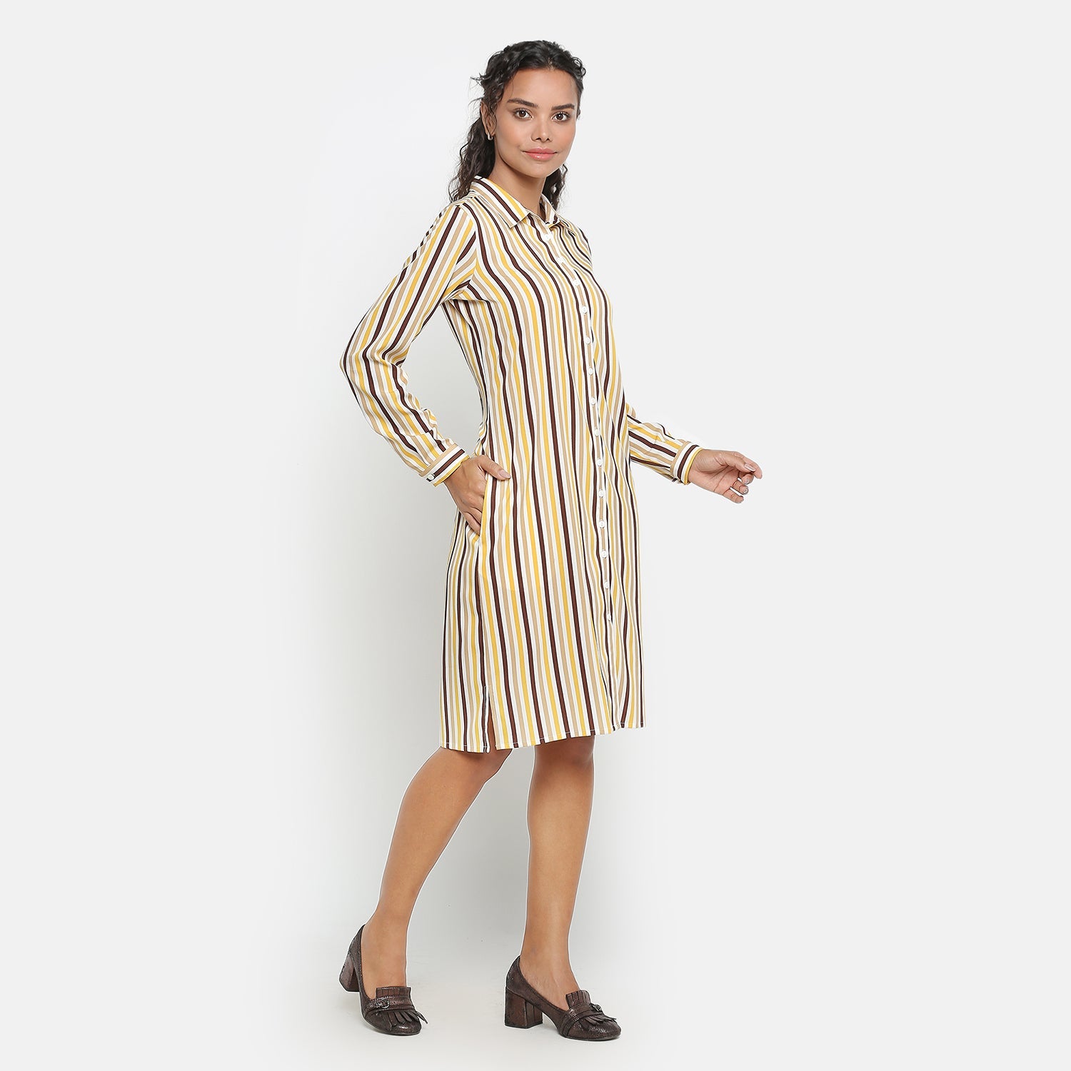 Yellow & Brown Stripe Tunic for Women-3