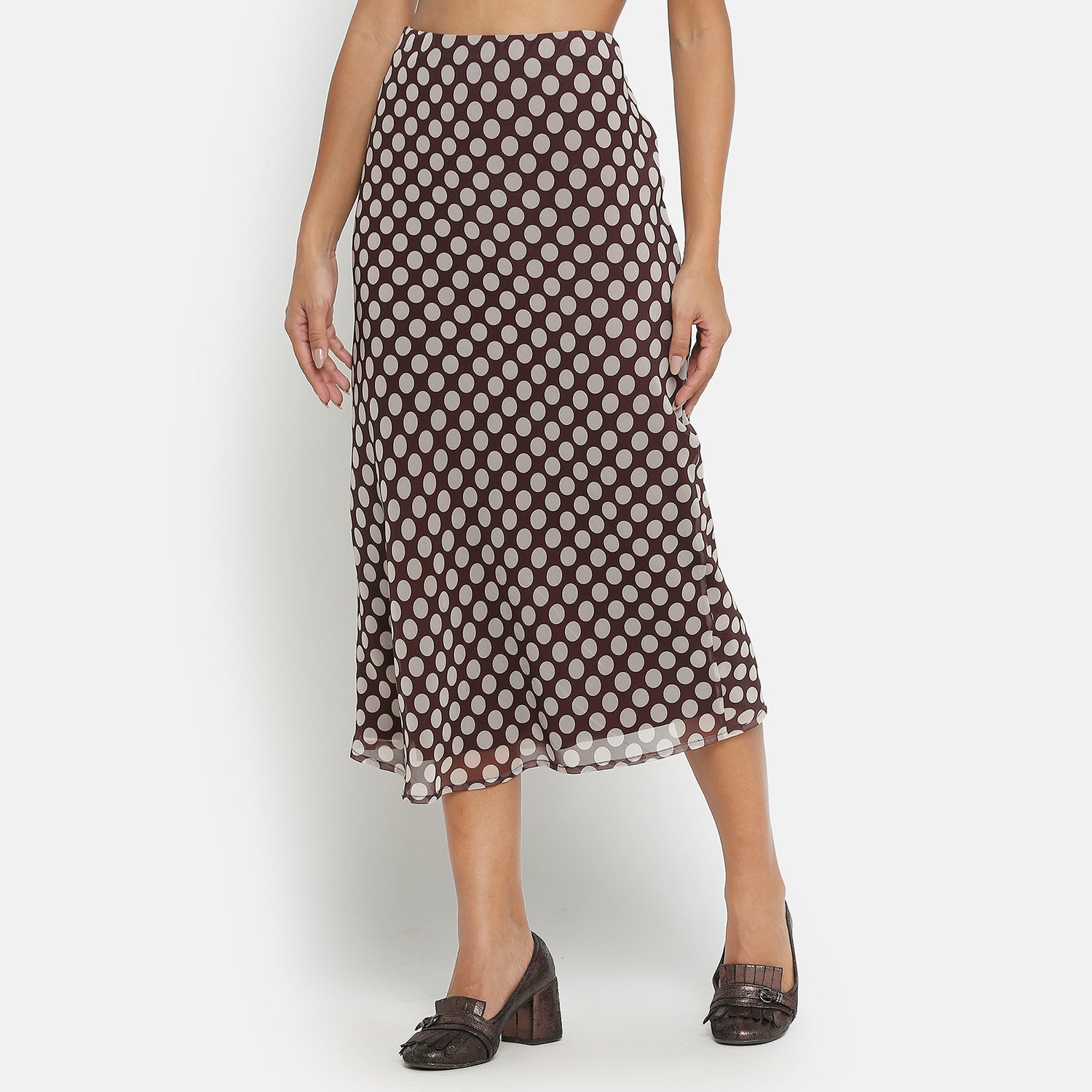Brown Polka Dot Bias Skirt