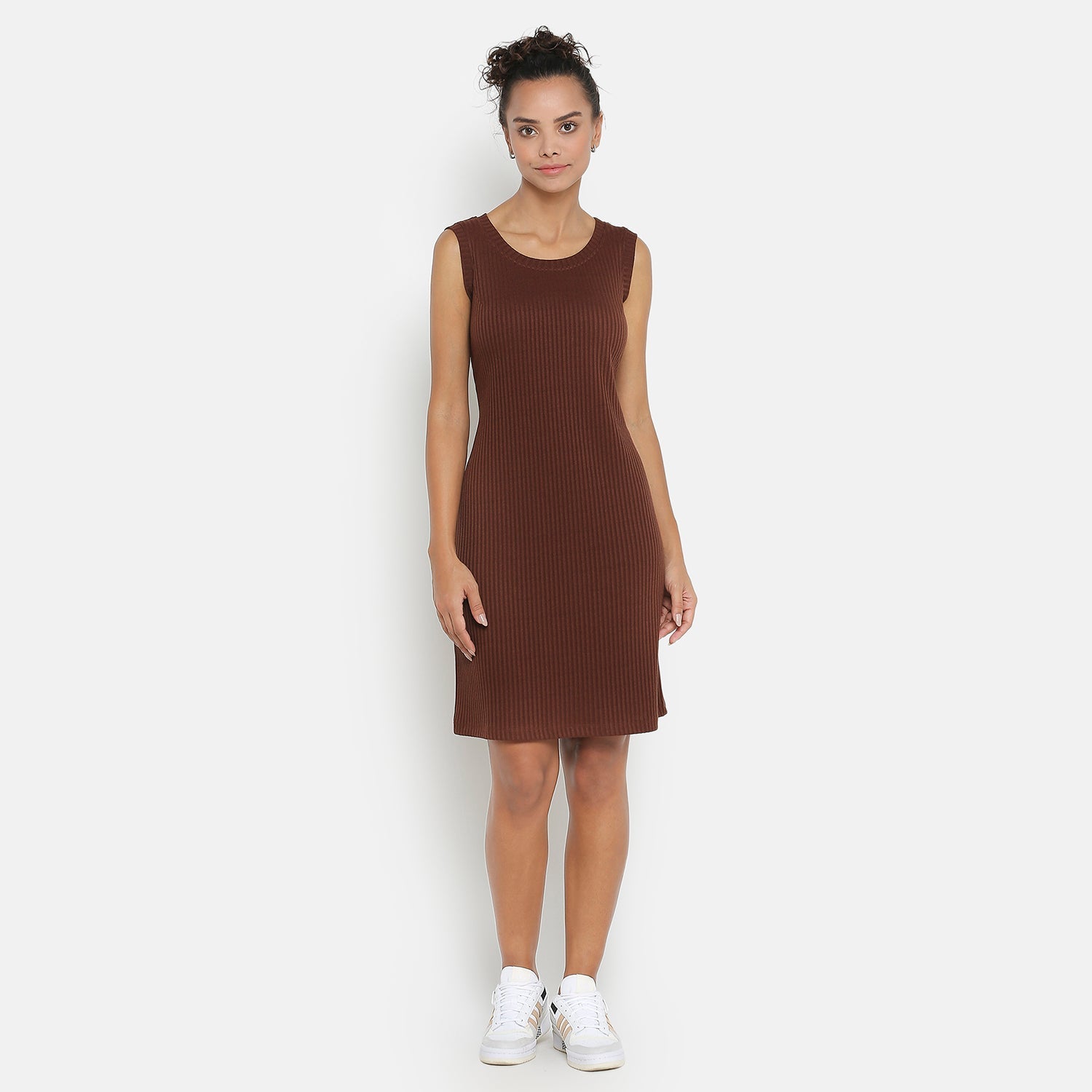 Buy Brown Ribbed Fitted Dresses for Women-1