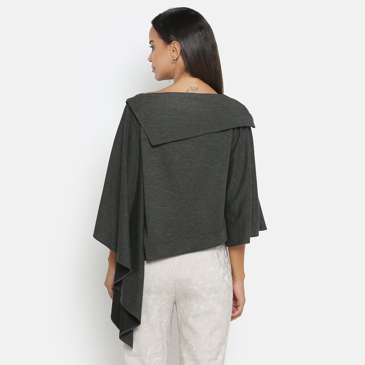 Dark Grey Knit Top With Bell Sleeves