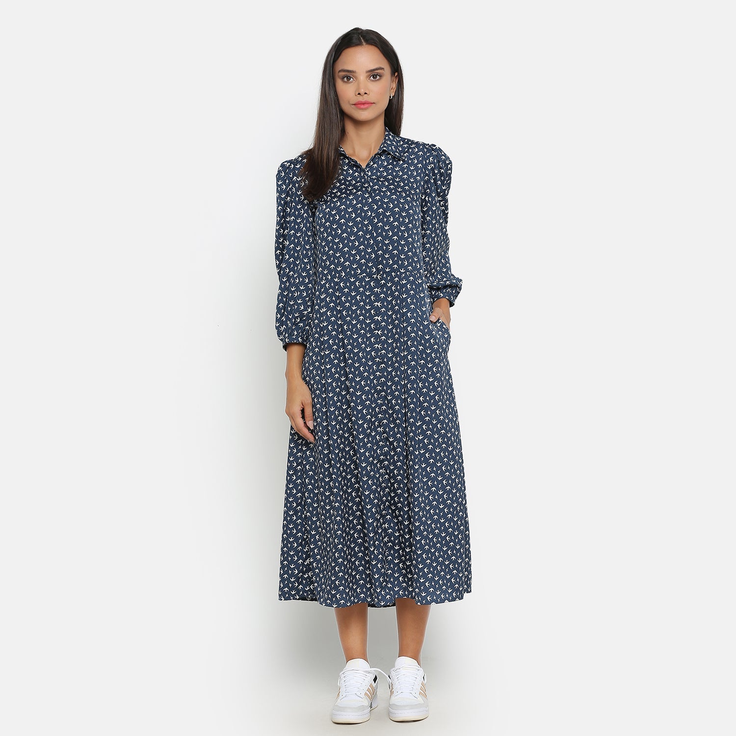 Blue Bird Printed Long Dresses for Women-1