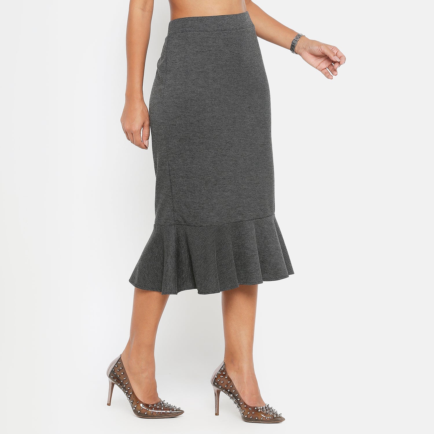 Dark Grey Knit Skirt With Frill