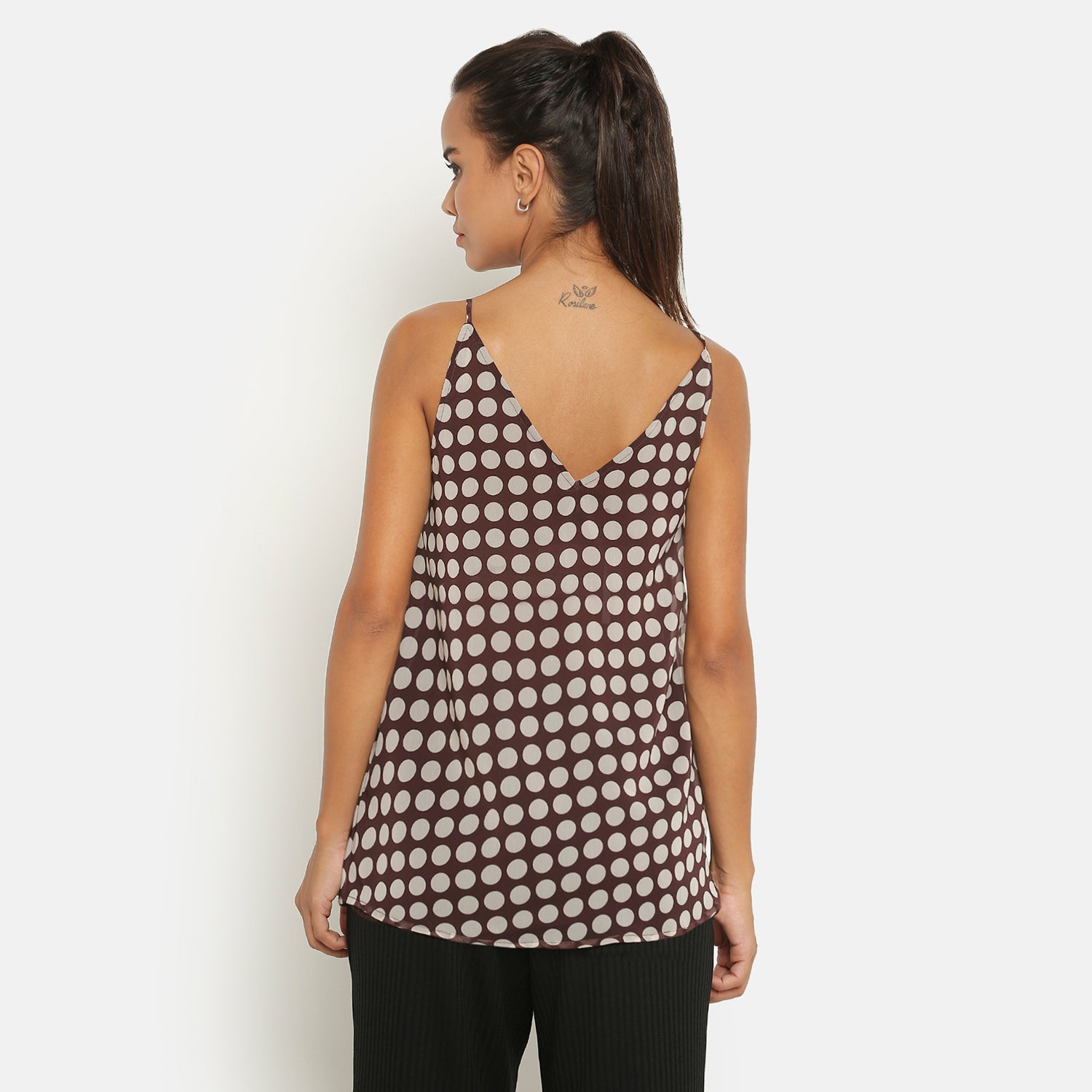 Brown Polka Dot Spaghetti Top