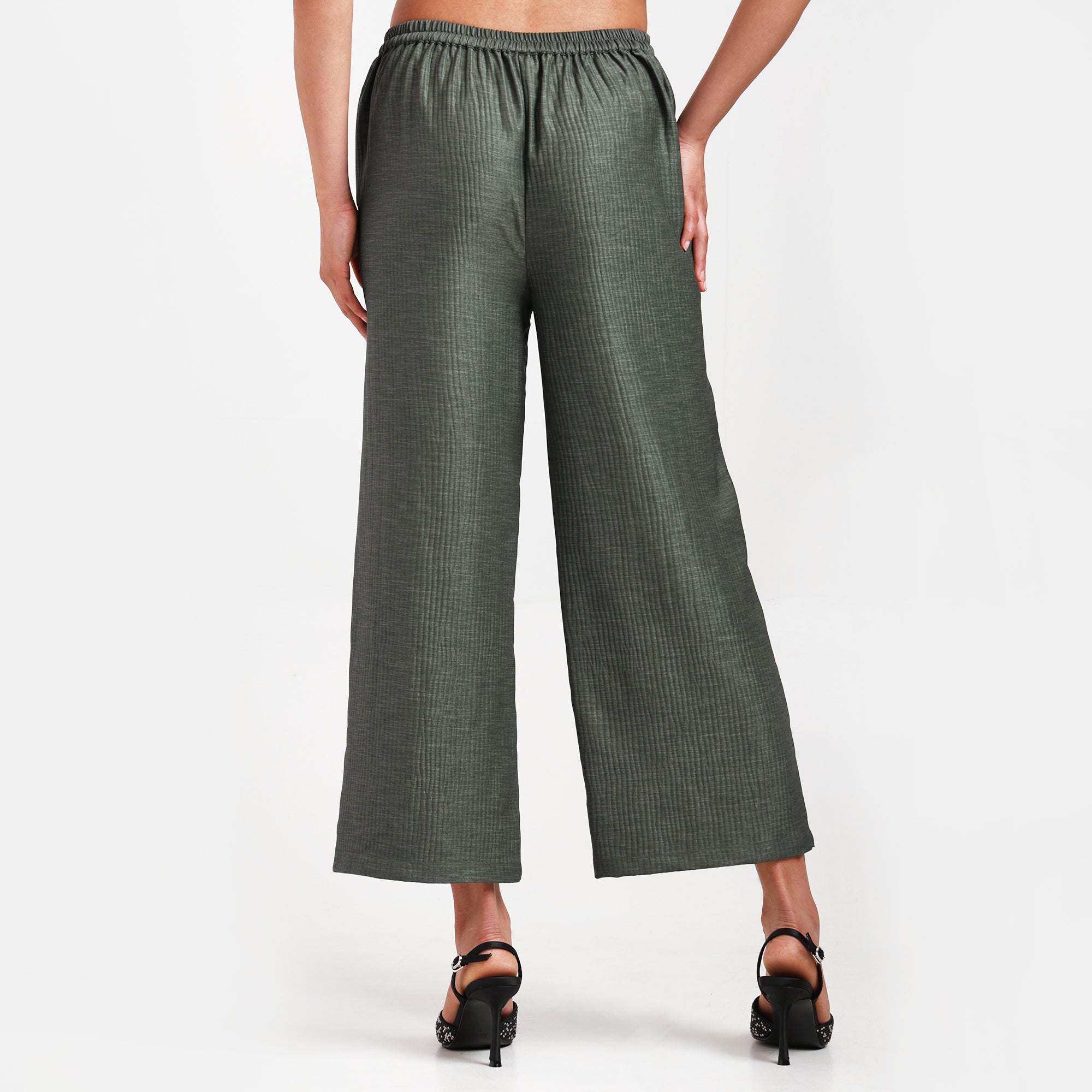 Olive Green Textured Plazzo