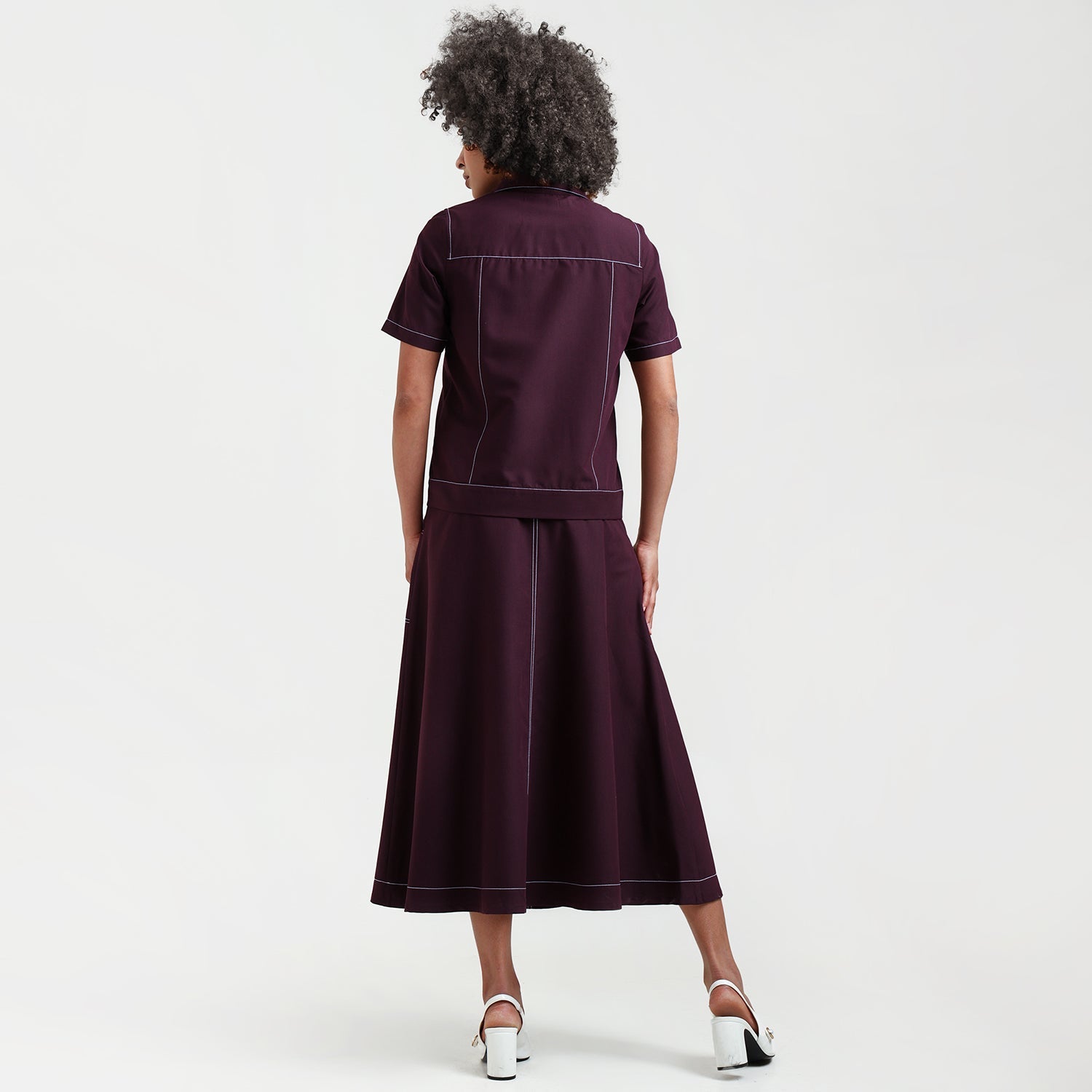 Prune Short Jacket With Top Stitch