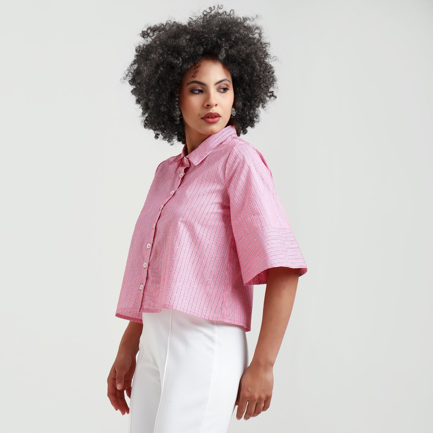 Pink Striped Cotton Shirt With Studs