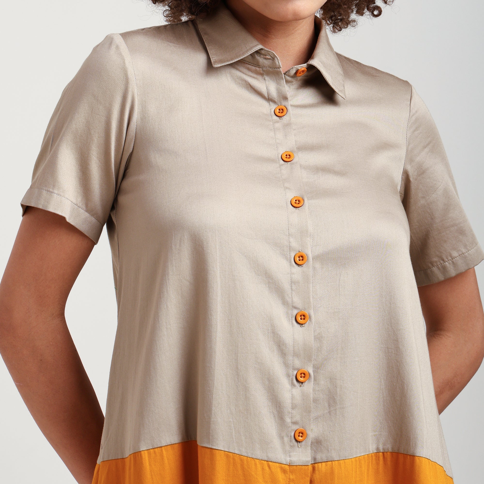 Yellow & Beige A-Line Cotton Dress