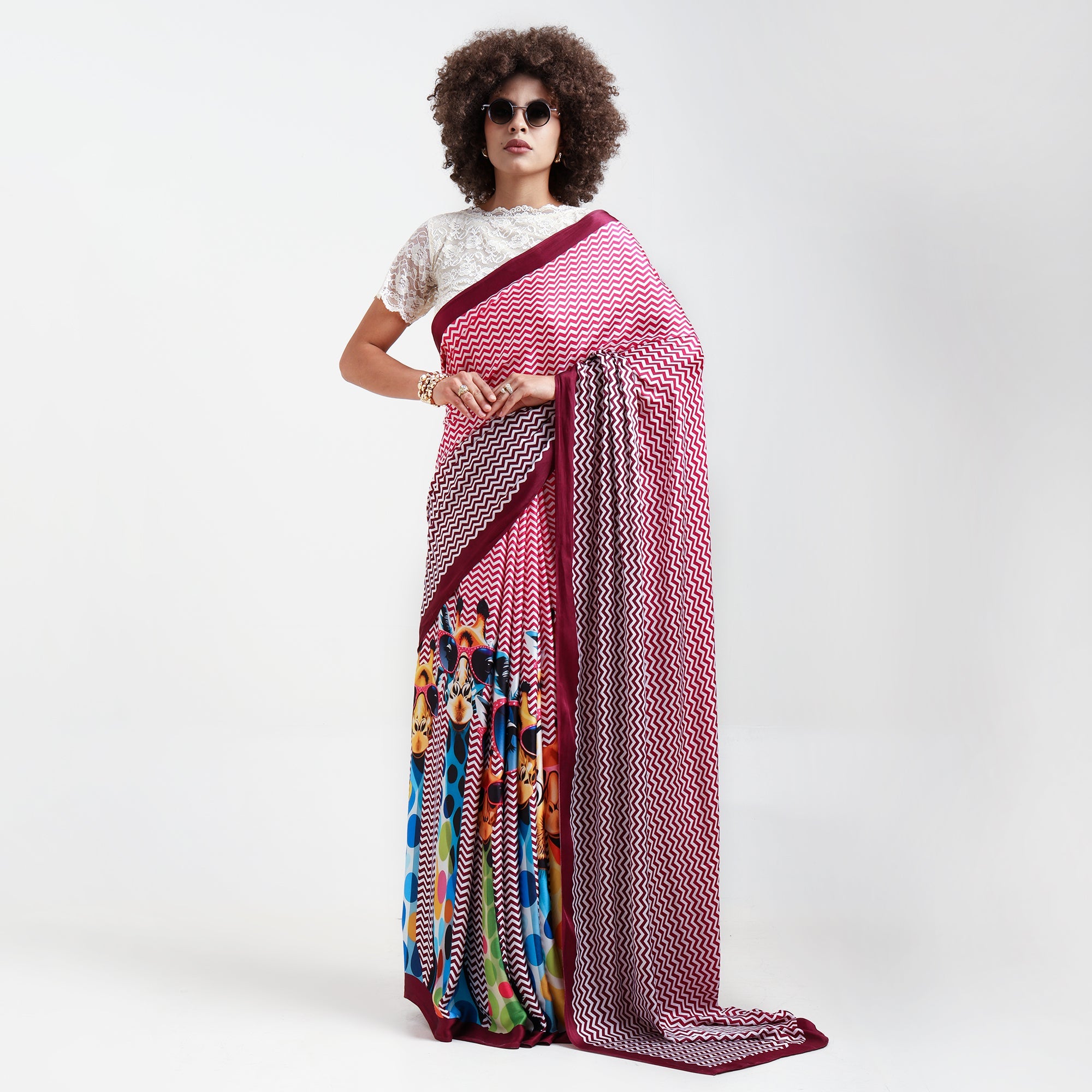 Giraffe Printed Modal Satin Saree