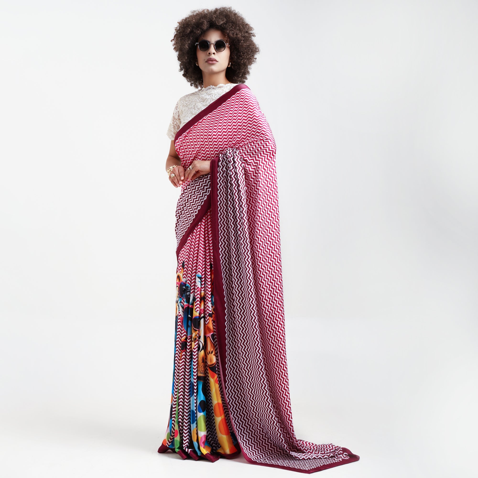 Giraffe Printed Modal Satin Saree