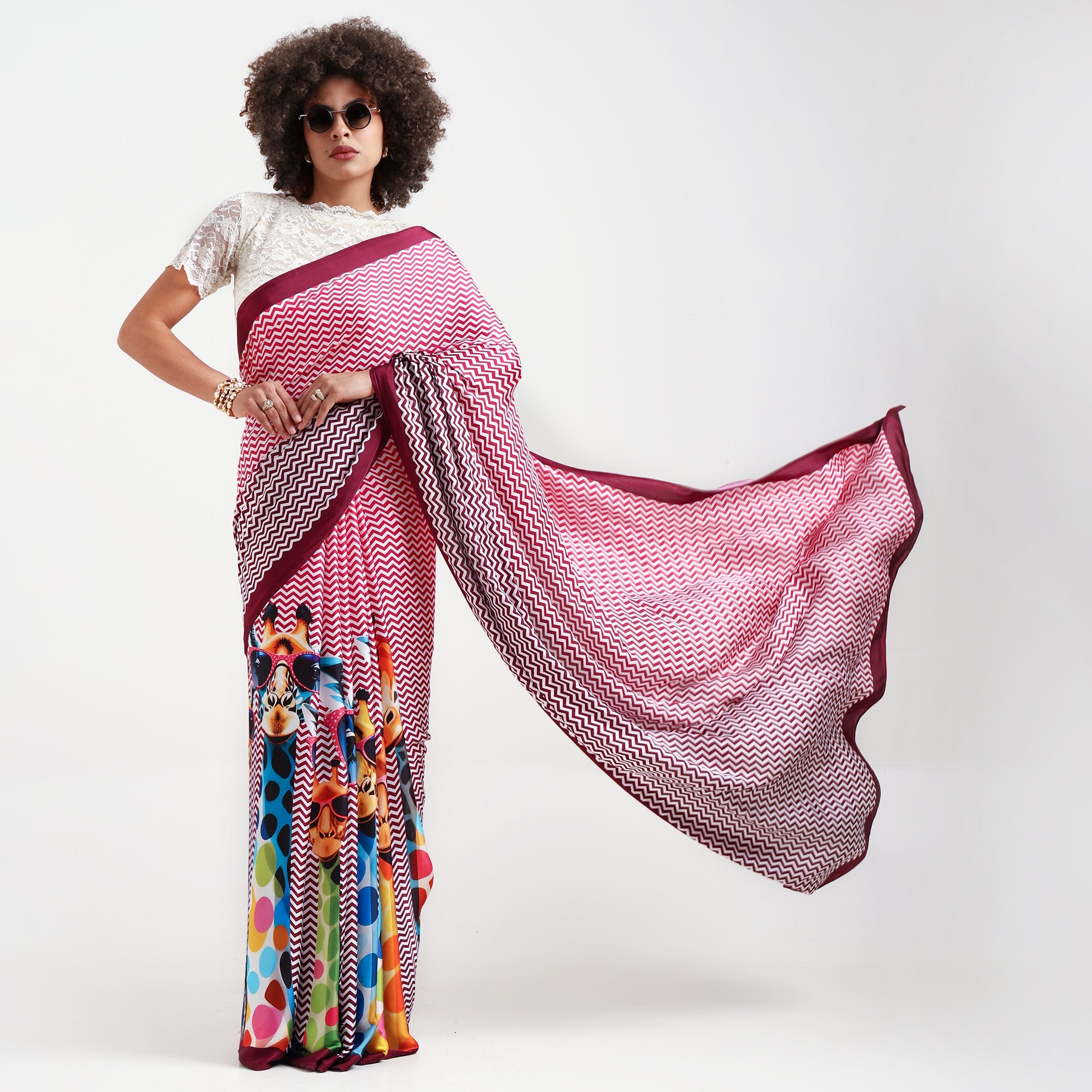 Giraffe Printed Modal Satin Saree