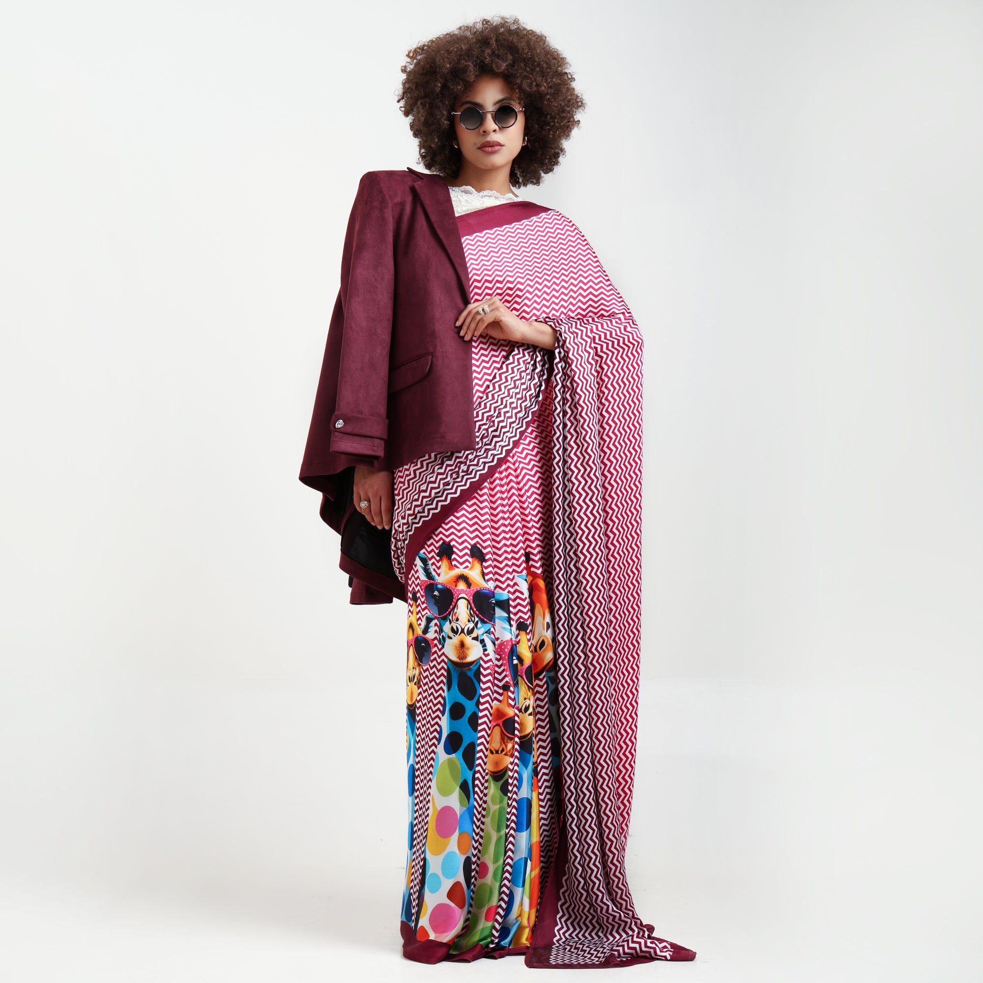 Giraffe Printed Modal Satin Saree