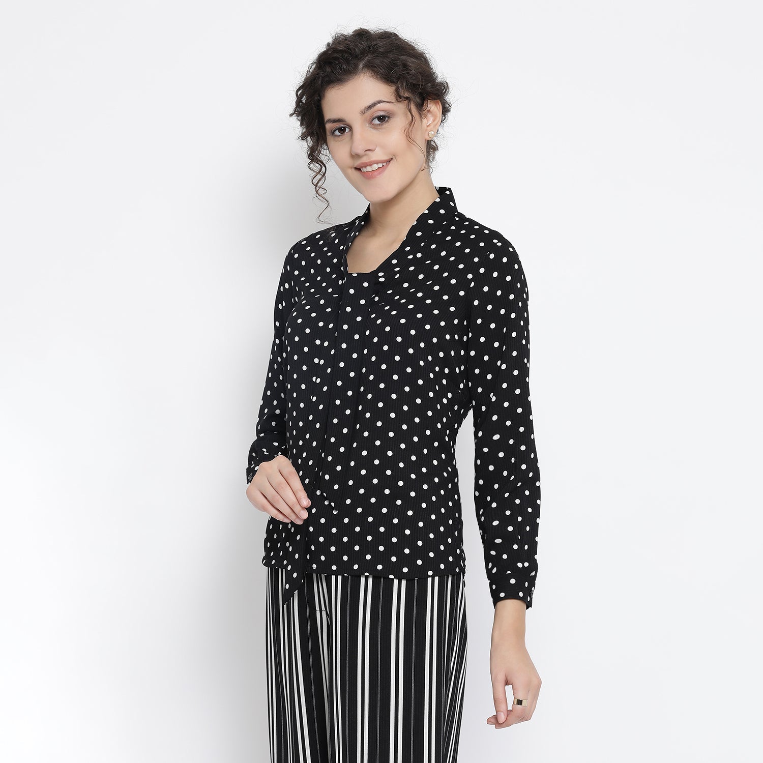 Buy Black And White Polka Top for Ladies-1