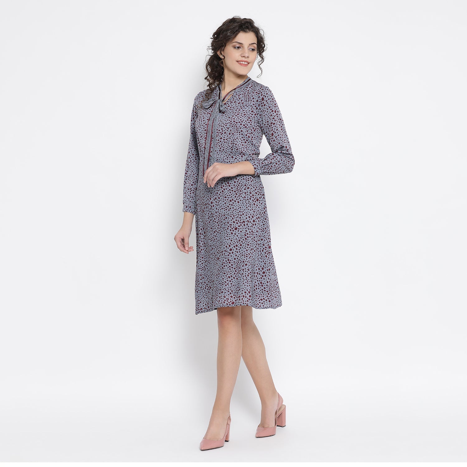 Teal Blue Animal Print Bias Dresses for Women-1