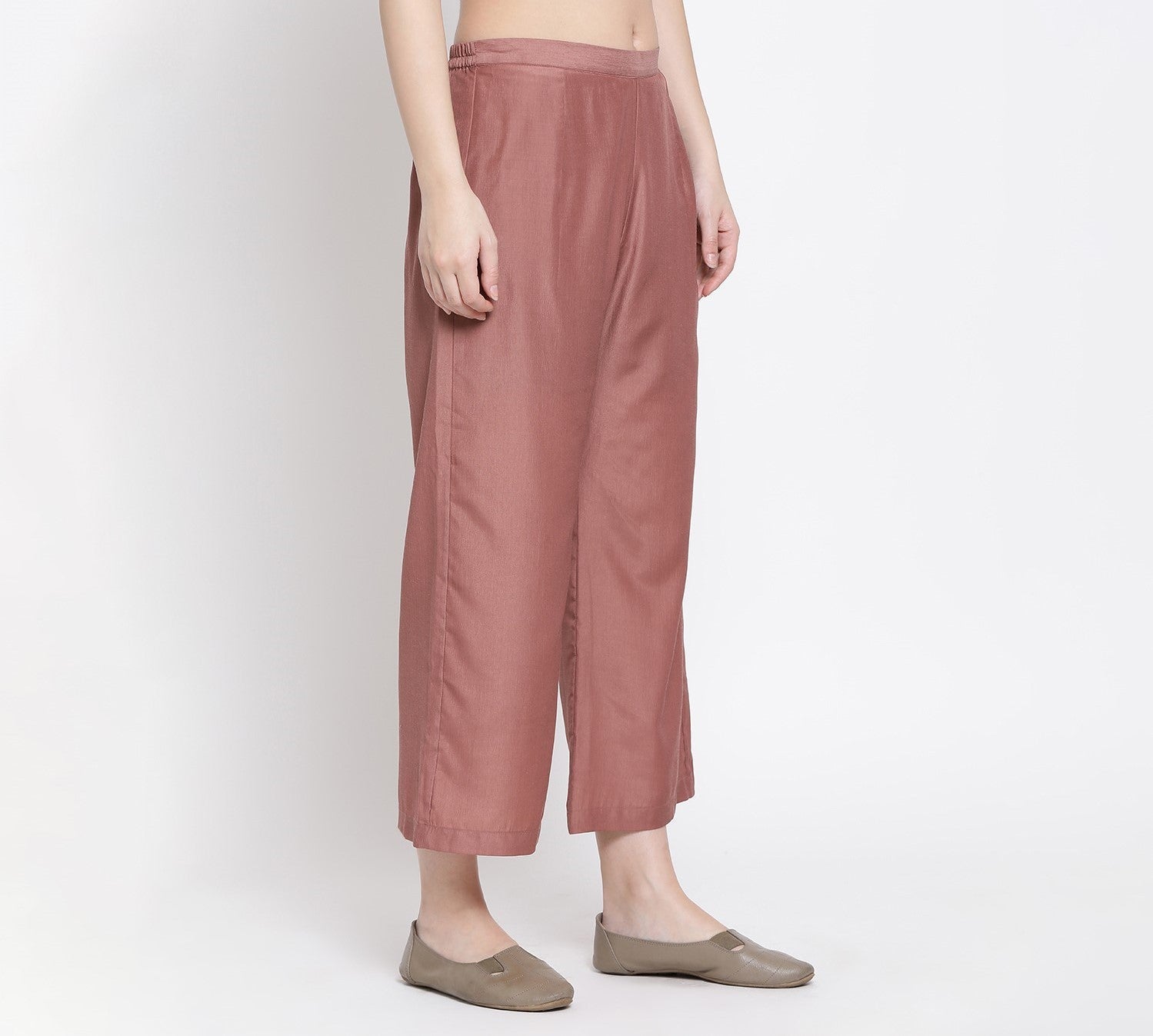 Peach Straight Plazzo for Women-1