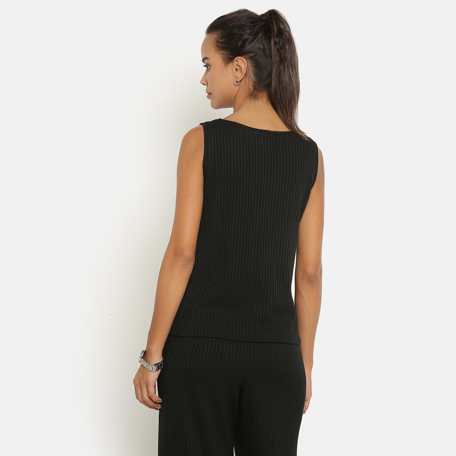 Black Ribbed Sleeveless Top