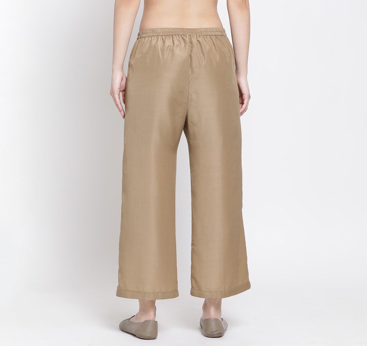 Beige Straight Palazzo for Women-3