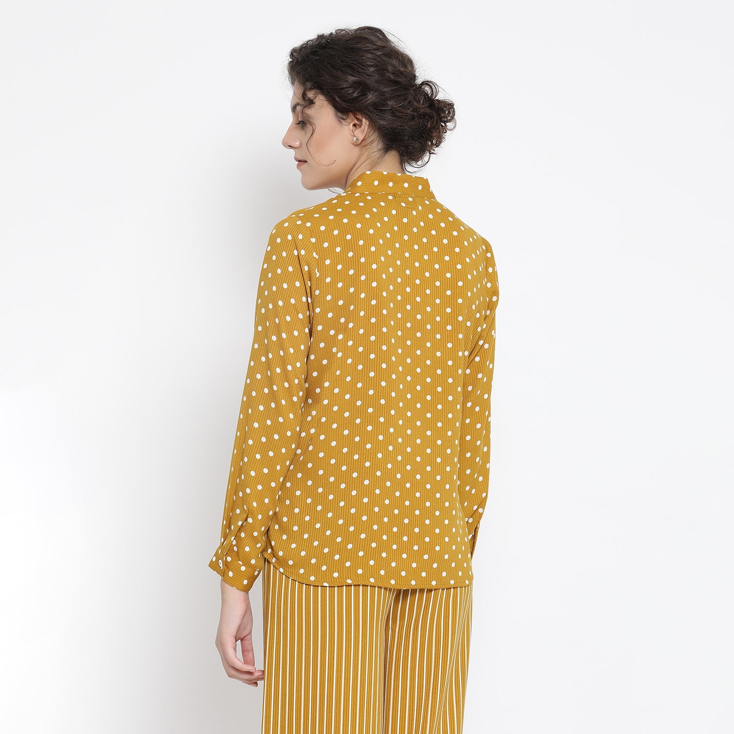 Yellow And White Polka Top for Women-2