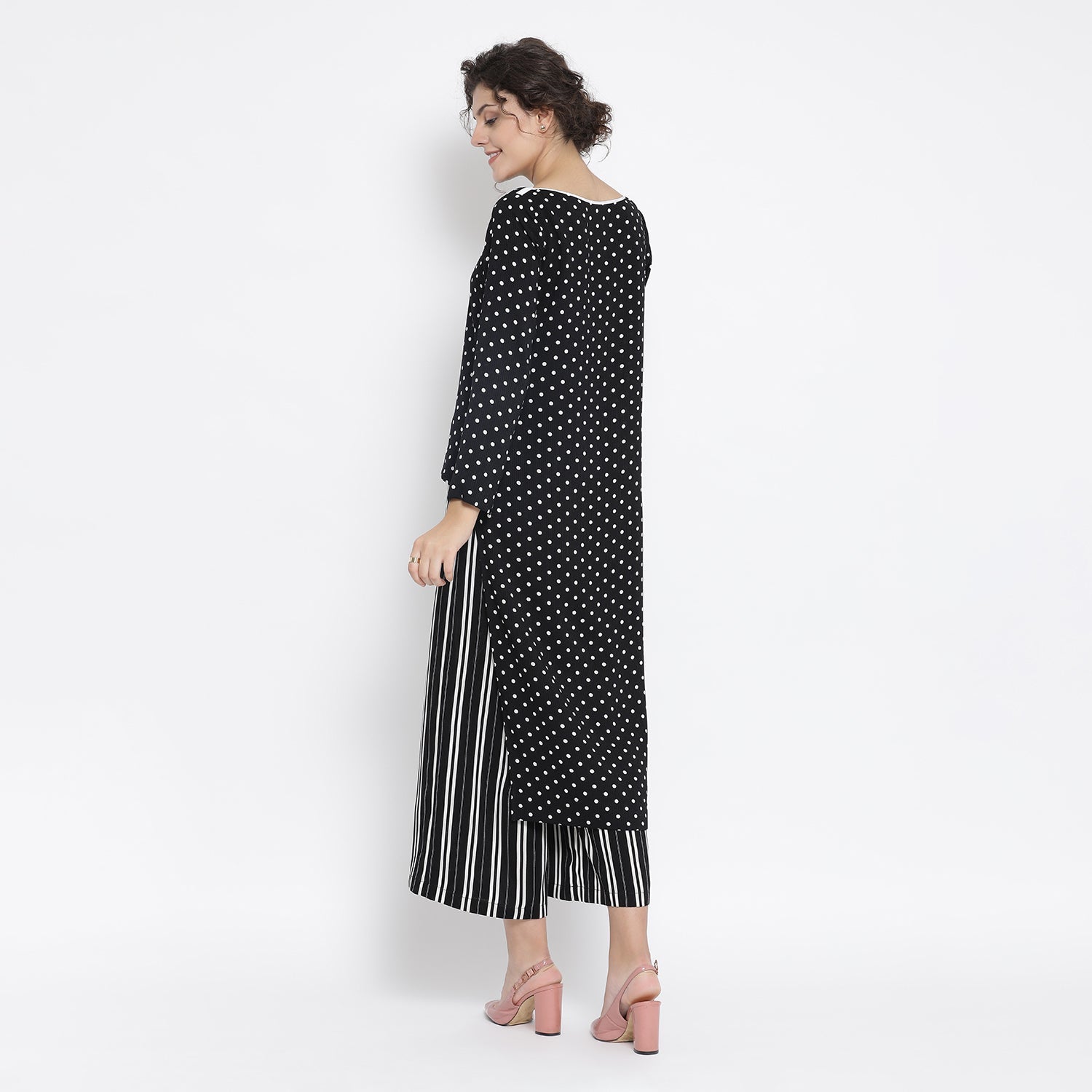 Black And White Polka Dot Tunic for Women-2