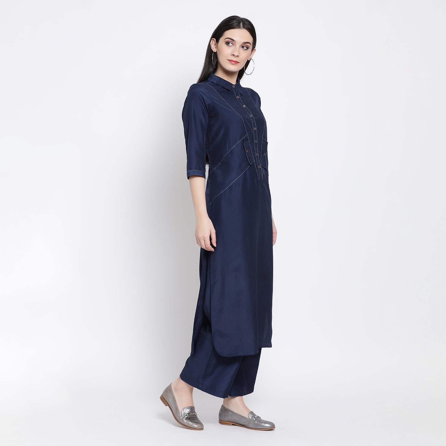 Buy Navy Blue Long Shirt for Women-3