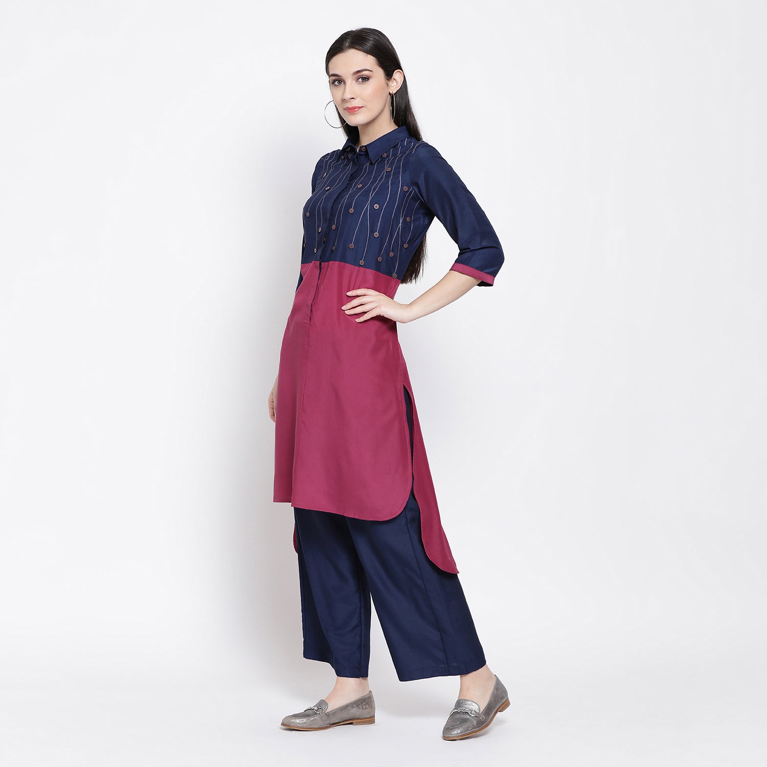 Buy Blue Pink Long Shirt for Women -3