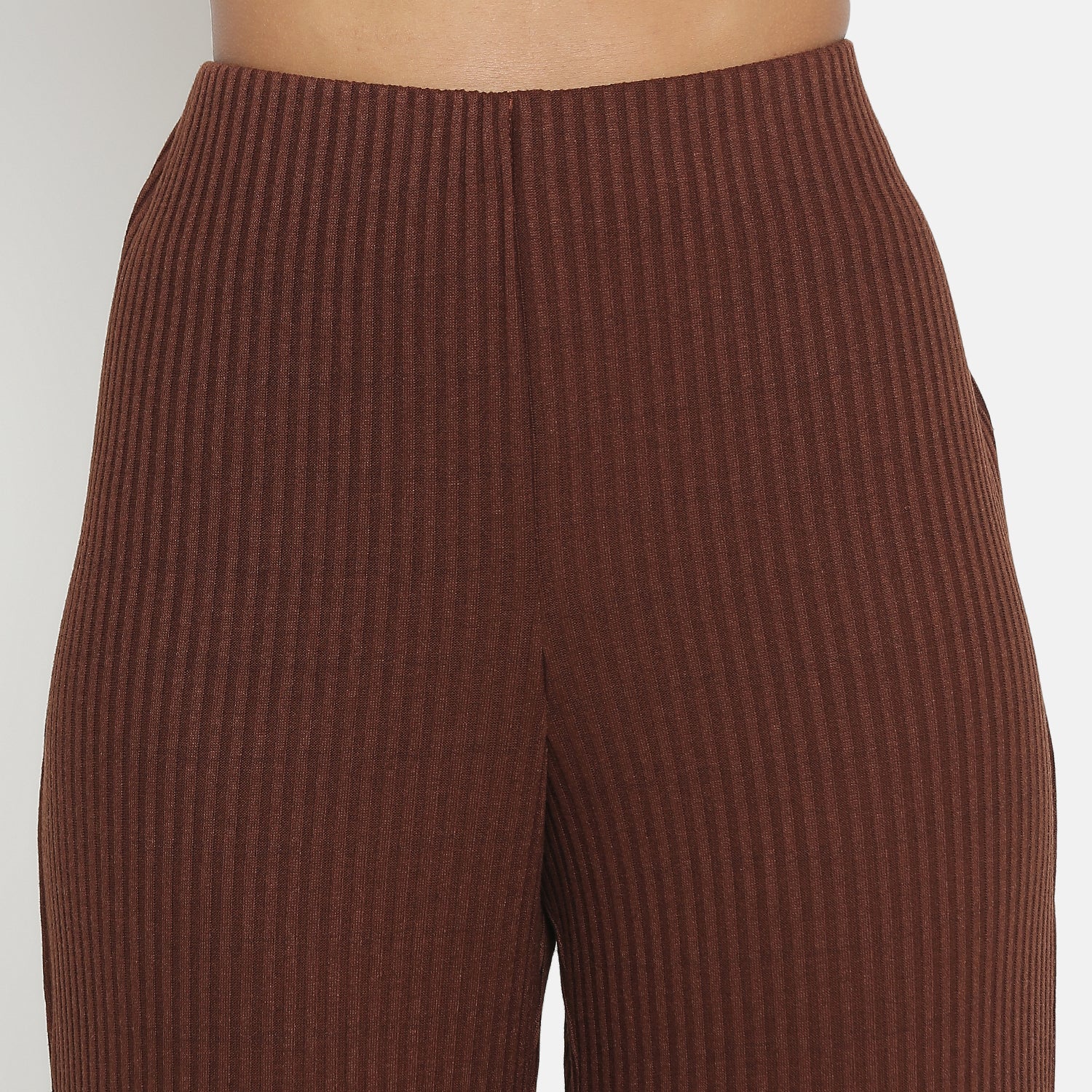Buy Brown Ribbed Plazzo for Women-4