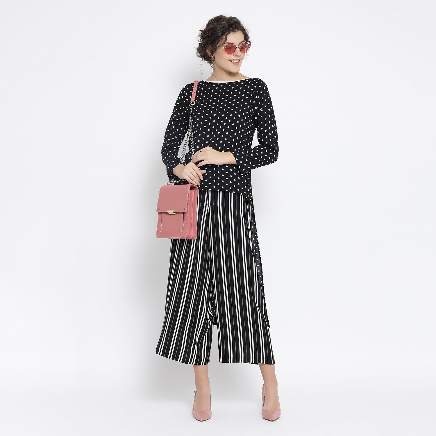 Black & White Stripe Crepe Trouser for Women-3