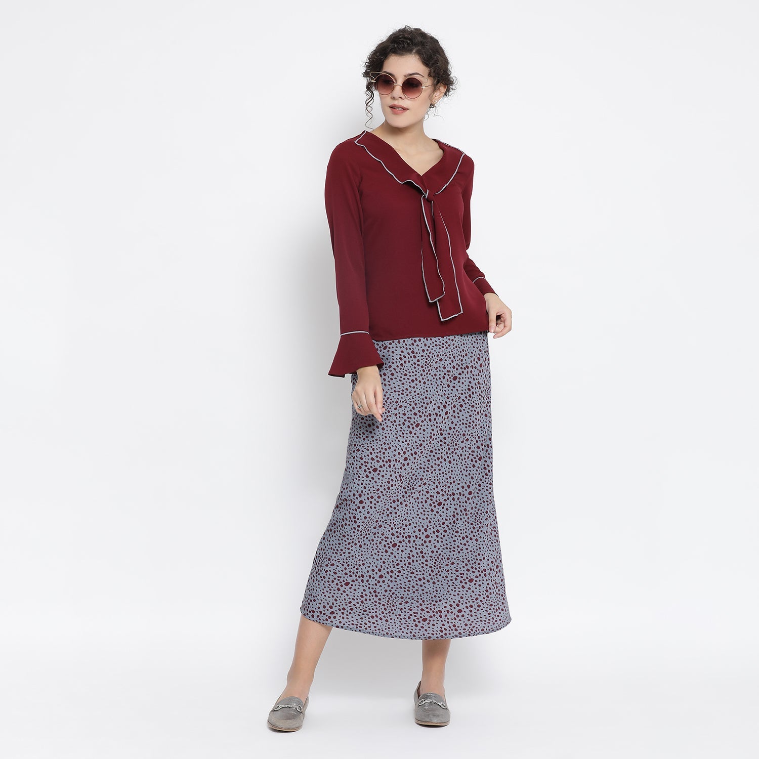 Maroon Georgette Drape Neck Top for Women Office Wear-3