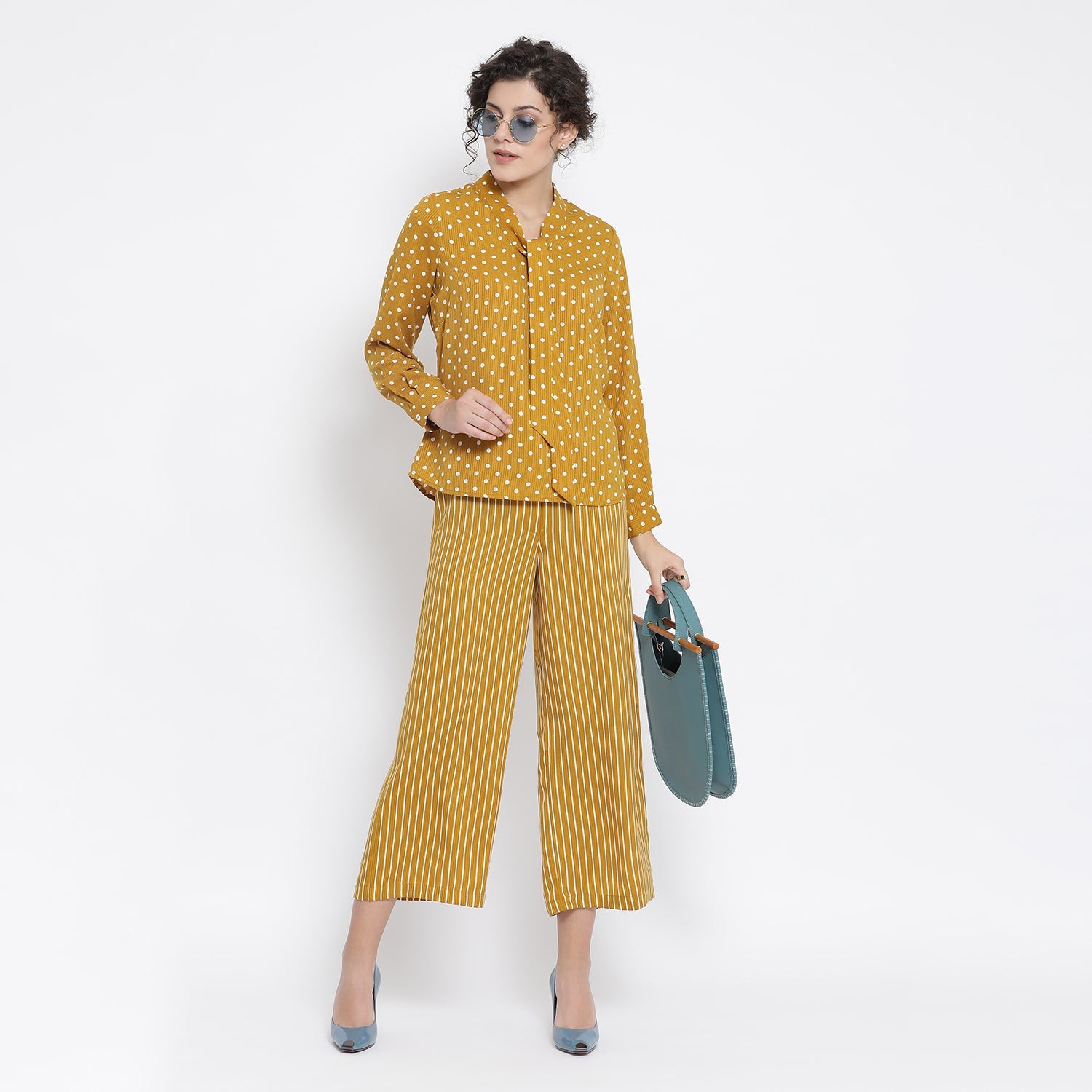 Yellow And White Polka Top for Women-5