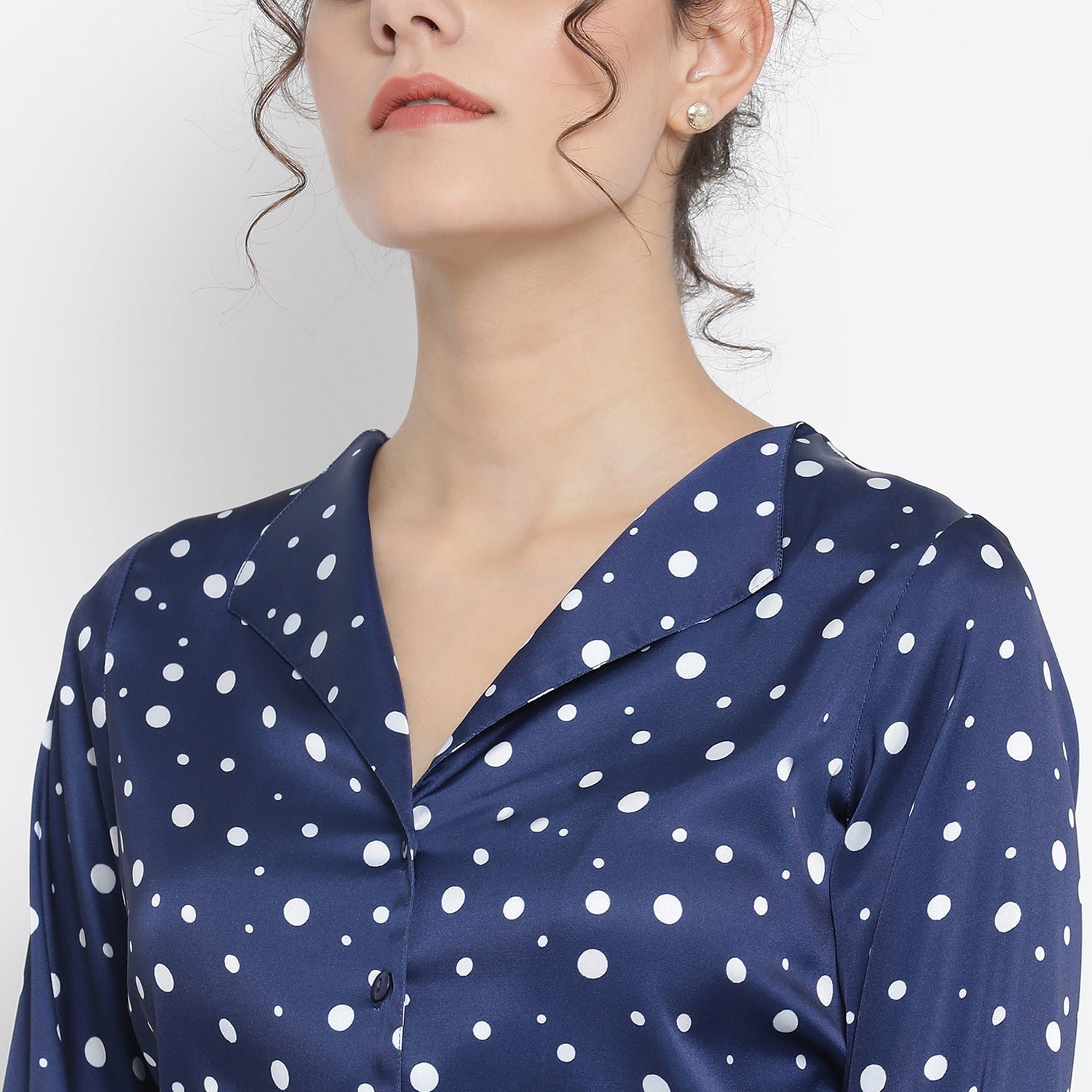 Buy Blue White Silk Polka Top for Women-5