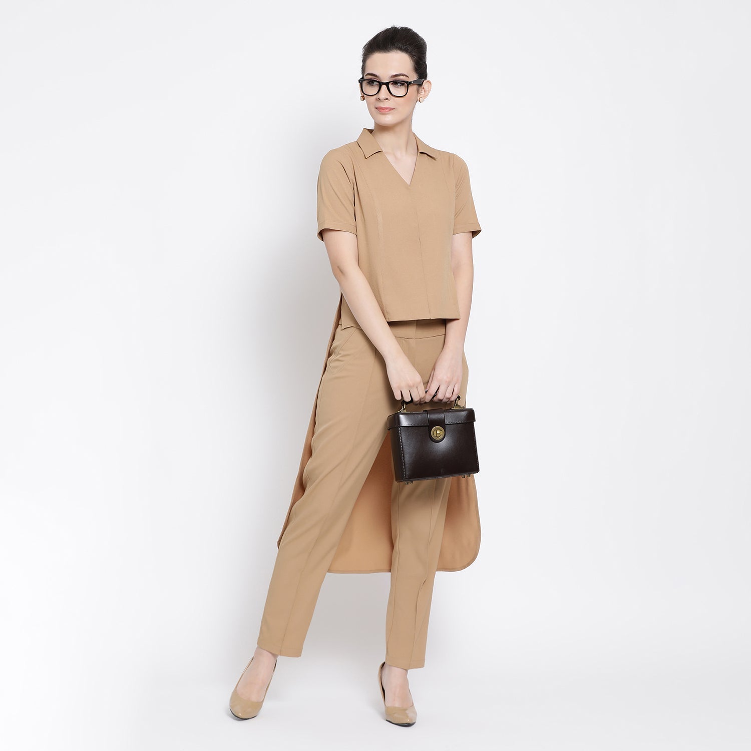 Beige Asymmetric Shirt for Women